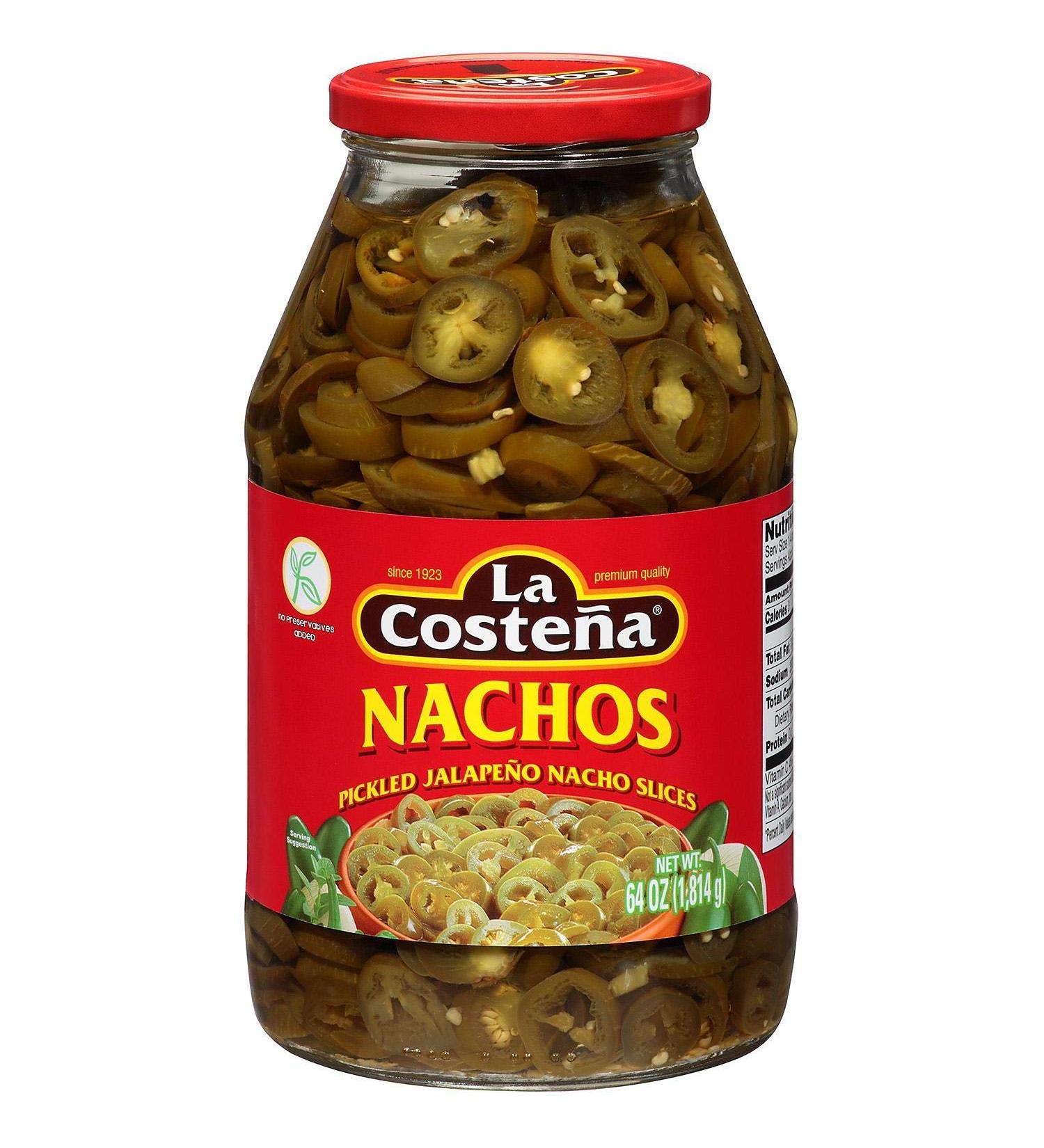 La Costena Nachos Sliced Pickled Jalapeno Peppers - 64oz Glass Jar (4lbs) - Buy Online on SooperMarket.com