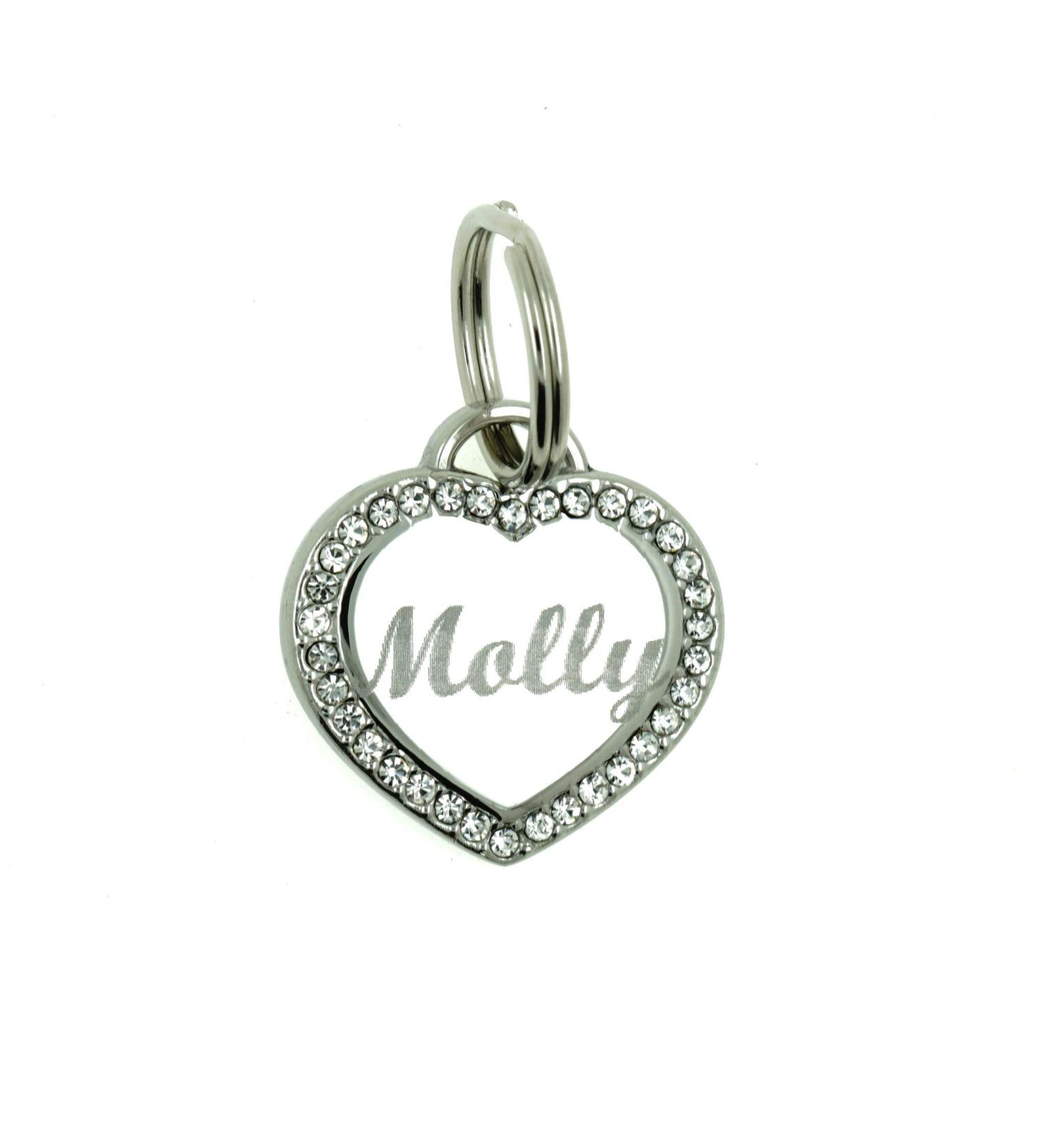 Custom Engraved Stainless Steel Pet ID Bling Tag with Rhinestones - Personalized Heart Shape for Dogs and Cats - Buy Online on SooperMarket.com