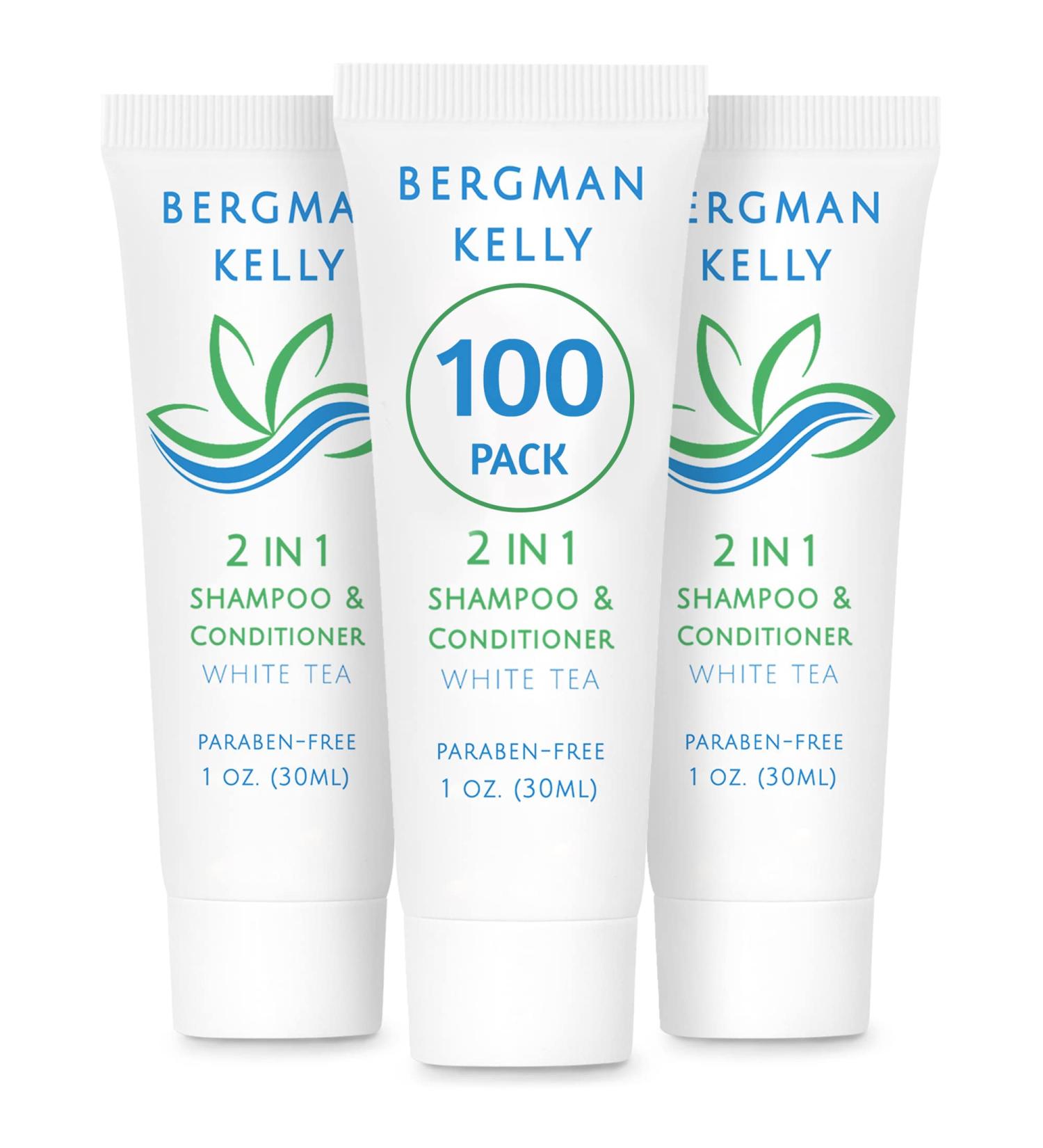 BERGMAN KELLY Travel Size 2-in-1 Shampoo & Conditioner - White Tea (1 Fl Oz, 100 Pack) | Revitalizing Hotel Toiletries for Guests - Buy Online on SooperMarket.com