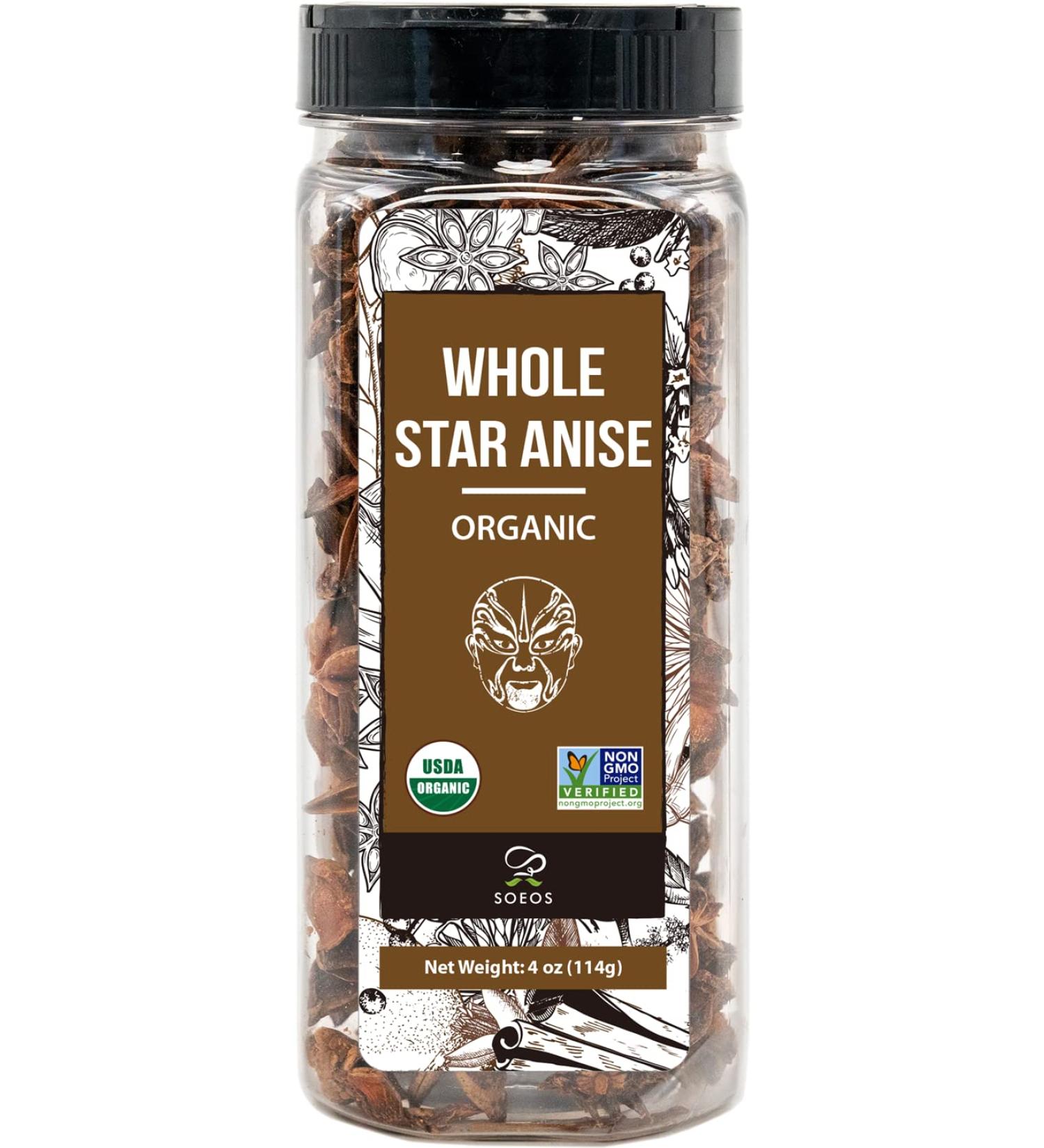 Organic Whole Star Anise 4 oz - USDA Organic, Non-GMO Star Anise Seed Pods - Buy Online on SooperMarket.com