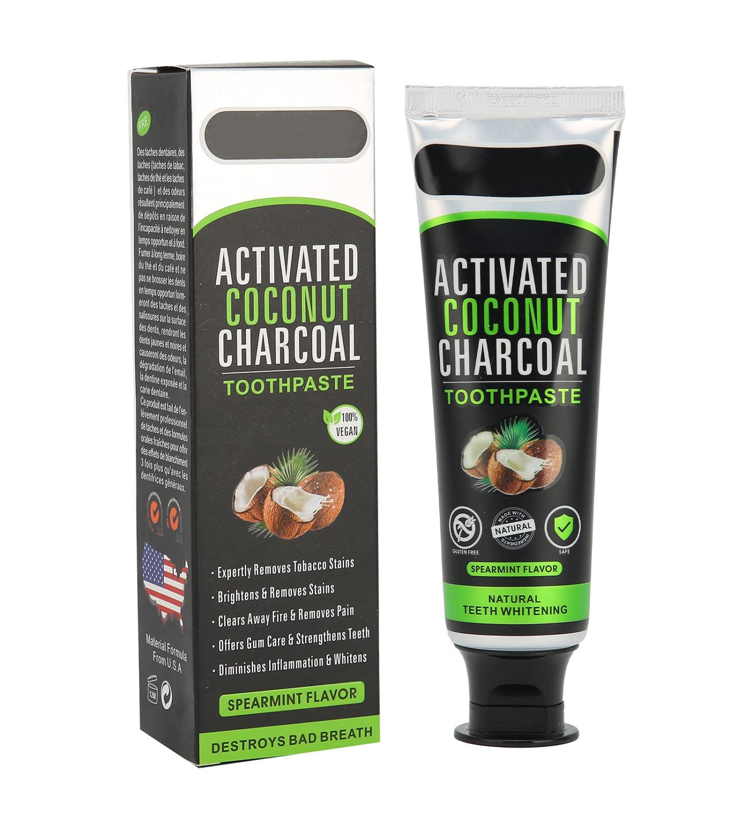 100% Natural Whitening Toothpaste - Coconut Oil & Activated Charcoal for Stain Removal & Mint Freshness | International Shipping Available - Buy Online on SooperMarket.com
