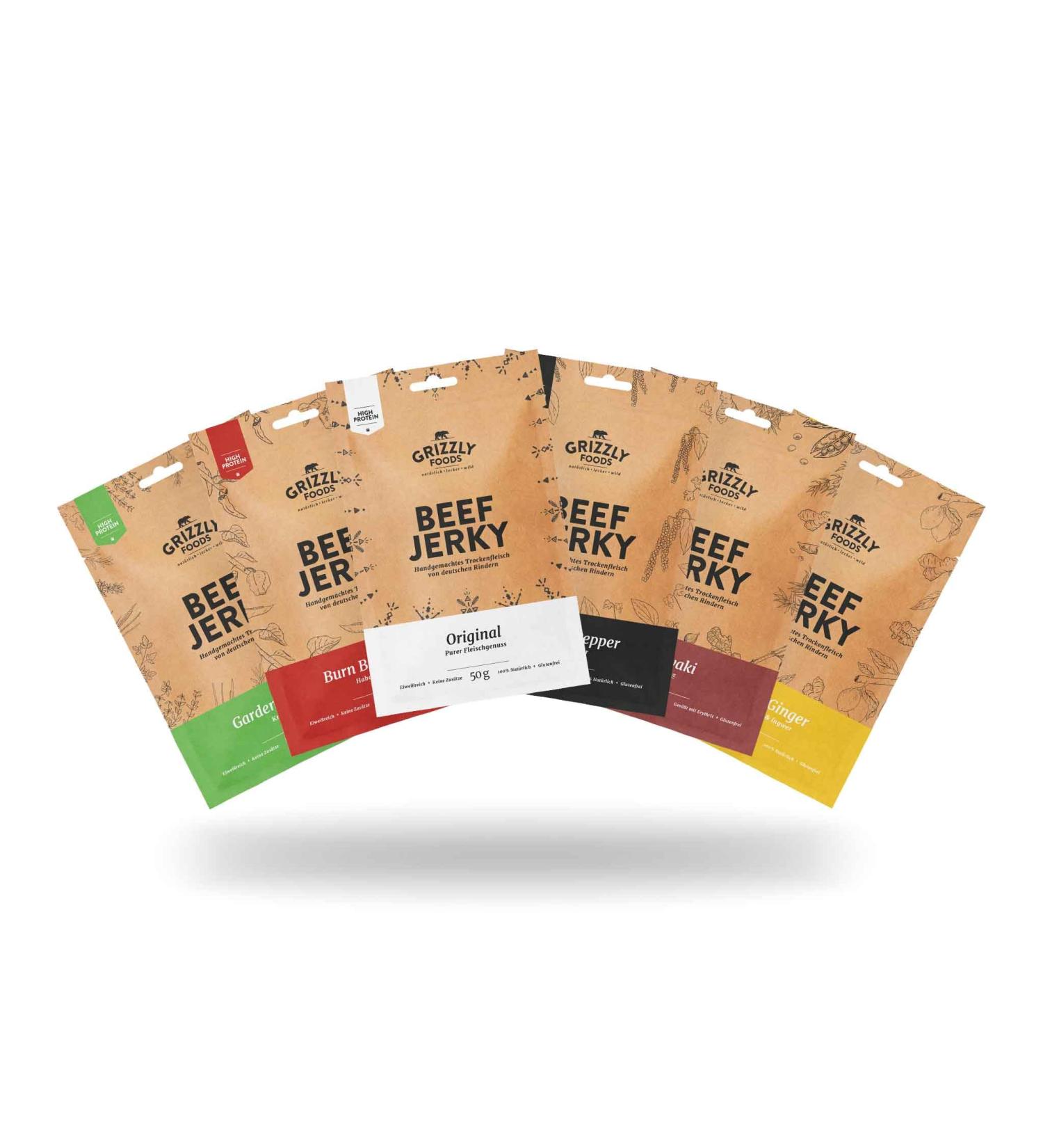Premium German Beef Jerky Set - All 6 Varieties | 300g (6 x 50g) - International Shipping Available - Buy Online on SooperMarket.com