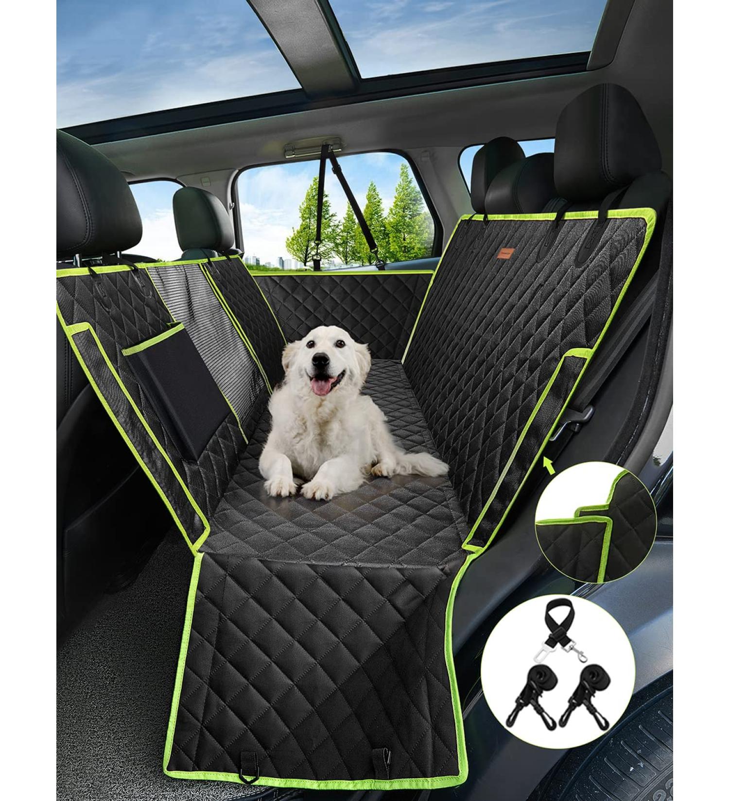 NZONPET 4-in-1 Waterproof Dog Car Seat Cover with Mesh Window - Green/Black - Buy Online on SooperMarket.com