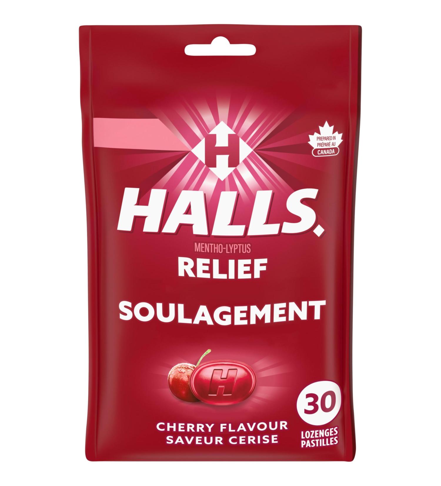 HALLS Cherry Flavour Cough Drops Throat Lozenges Sore Throat Relief Mentho-Lyptus 30 Lozenges Cherry 30 Count (Pack of 1) - Buy Online on SooperMarket.com