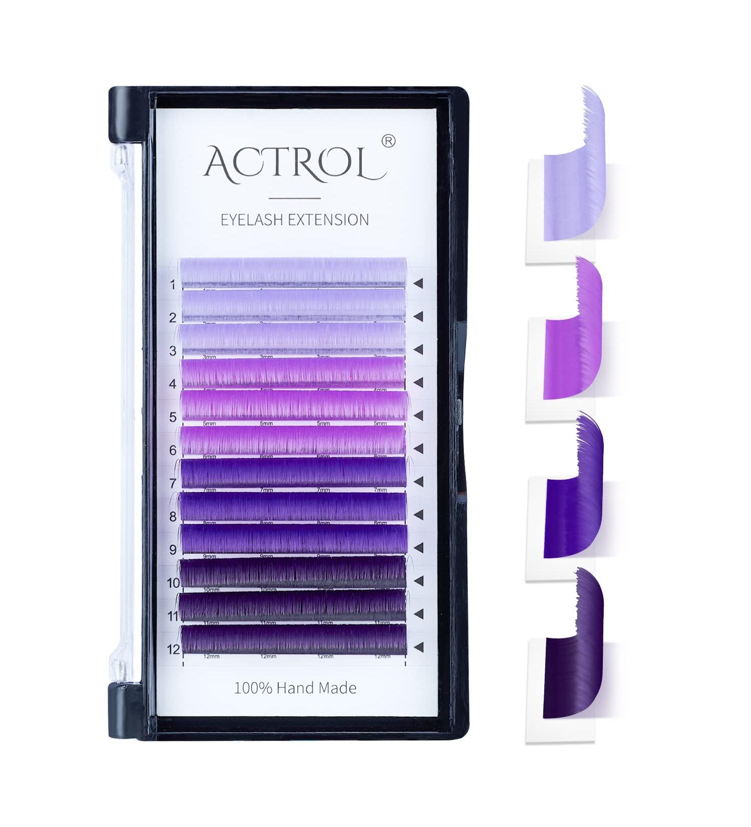 Ombre Purple Colored Eyelash Extensions 14mm D Curl Easy Fan 0.07mm | Gradient Colored Lashes for Volume | Self Shadow Premade Lash - Buy Online on SooperMarket.com