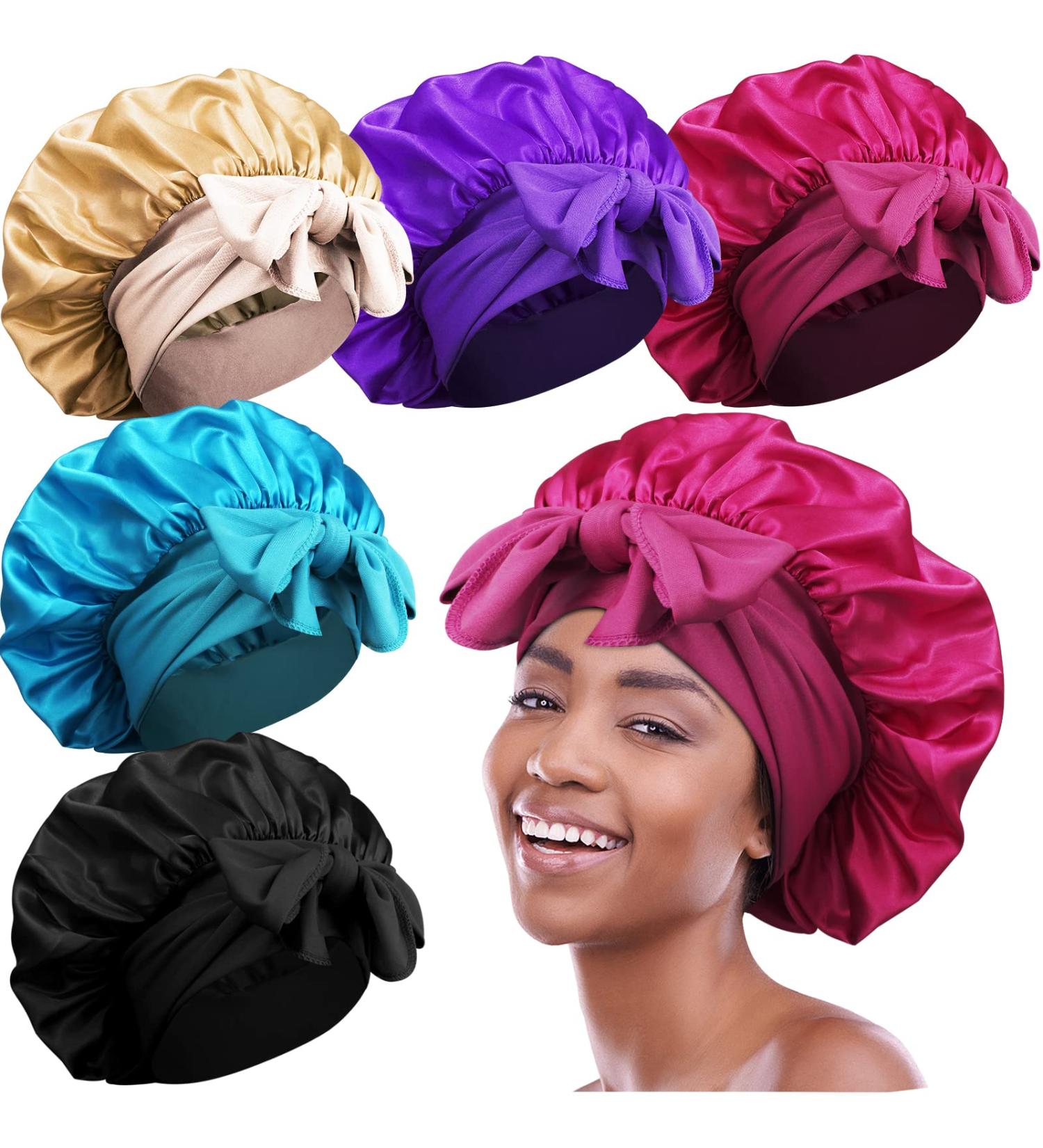 Heniho 5pcs Satin Bonnets for Black Women | Large Tie Band Jumbo Braids Bonnet Set - Buy Online on SooperMarket.com