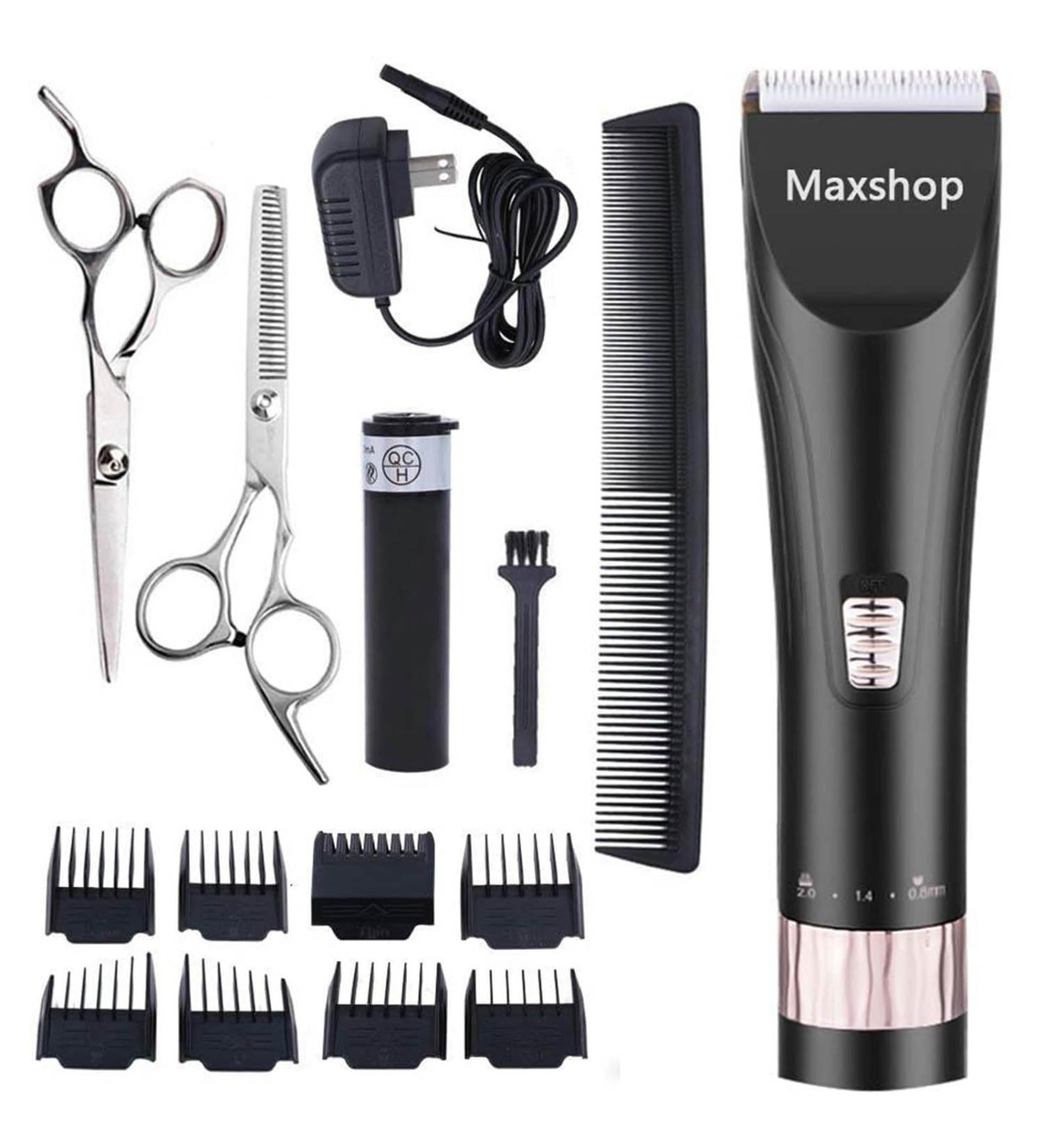 Maxshop Professional Hair Clippers for Men & Babies | Quiet Cordless Haircut Kit with Charging Dock 8 Comb Guides Scissors & Hair Comb - Buy Online on SooperMarket.com