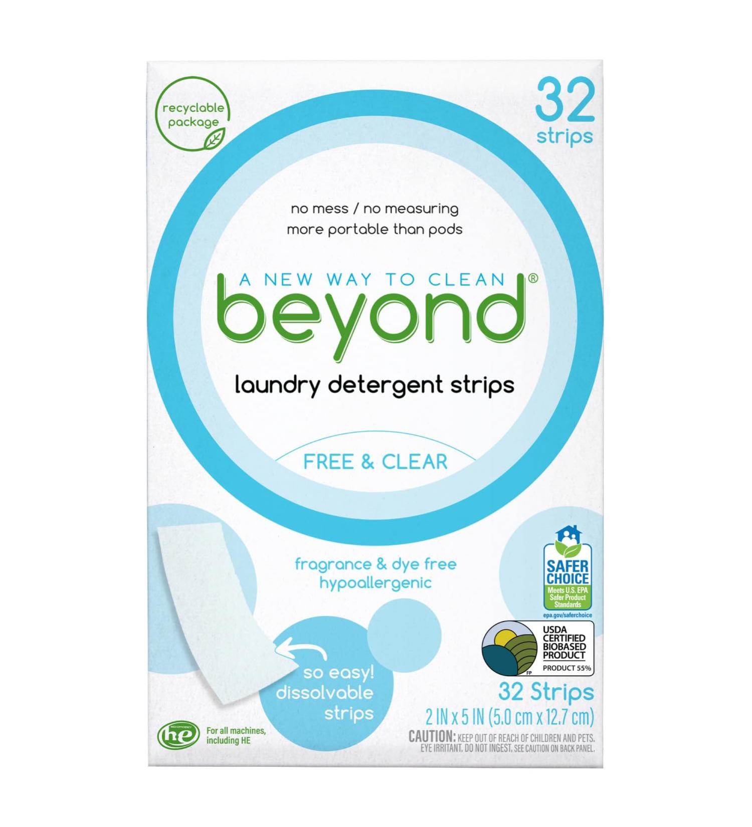 Beyond Laundry Detergent Strips - Eco-Friendly Hypoallergenic & Travel-Friendly | 32 Dissolvable Strips - Free & Clear - Buy Online on SooperMarket.com