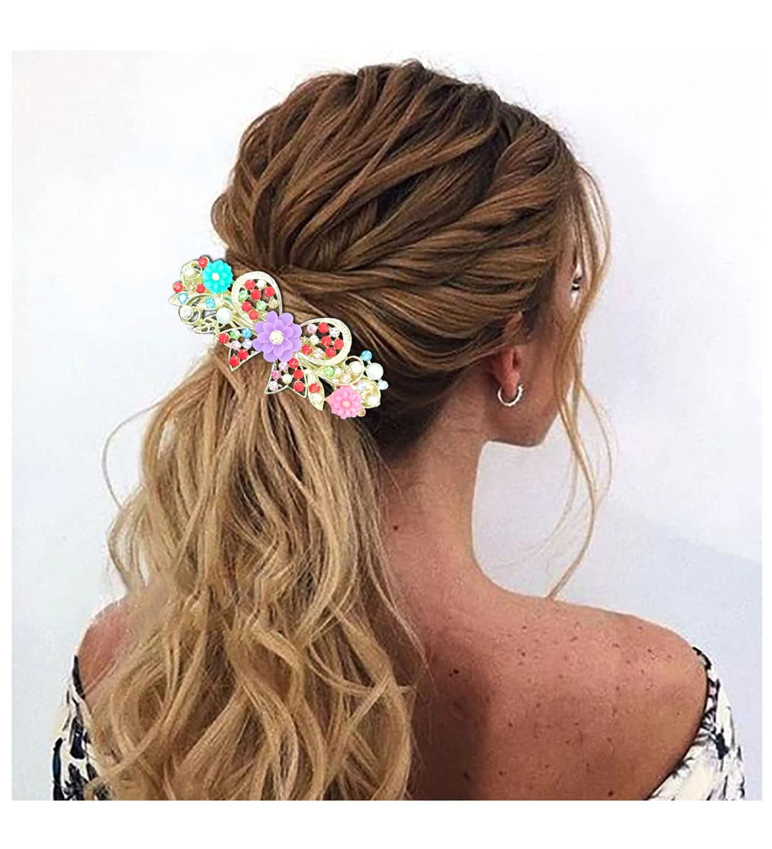 Crystal Flower Hair Barrettes Vintage Butterfly Rhinestone French Spring Clasp Claws Pearl Hair Clips Accessories for Women Girls Teens (Multi-colored) - Buy Online on SooperMarket.com