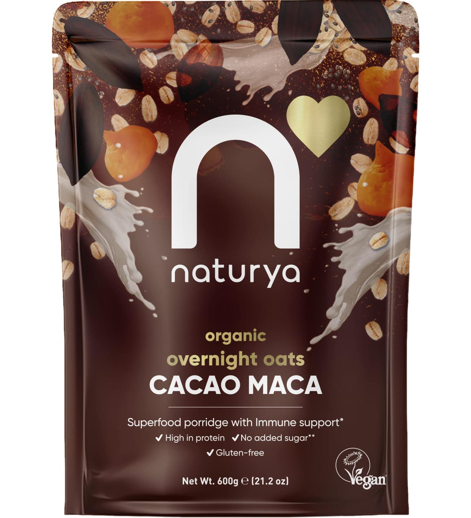 Naturya Organic Cacao Maca Overnight Oats - Gluten-Free with Hemp Protein Rich in Magnesium Vegan No Added Sugar - 600g - Buy Online on SooperMarket.com