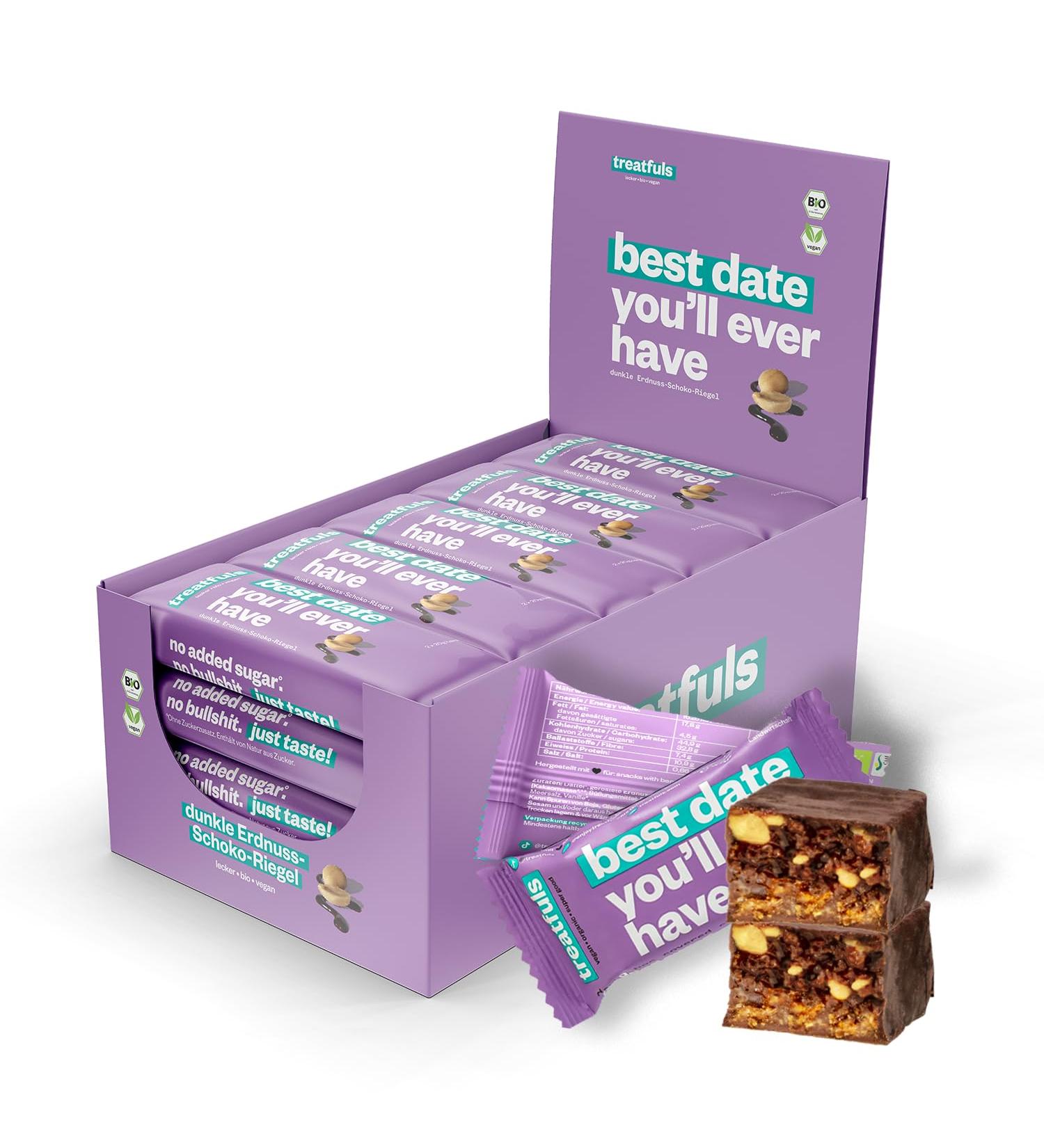 Buy Treatfuls Dark Bio-Erdnuss-Schoko Riegel Vegan Gluten-Free 100% Natural 20 x 40g | International Shipping Available - Buy Online on SooperMarket.com