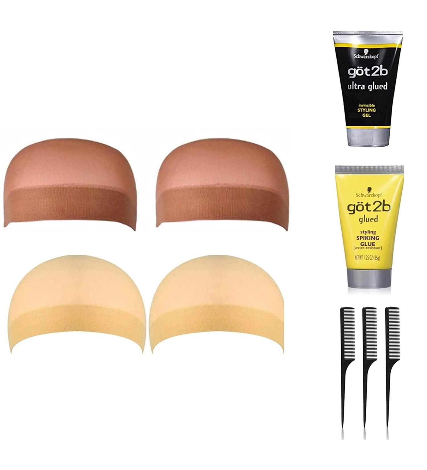 Got2B Got 2b Ultra Glued Invincible Styling Gel 1.25 oz Glued Spiking Glue 1.25 oz (Including IGS 4 pack Wig Caps Beige Wig Cap Light Brown Wig Cap & 3pc Rat Tail Comb Set) - Buy Online on SooperMarket.com