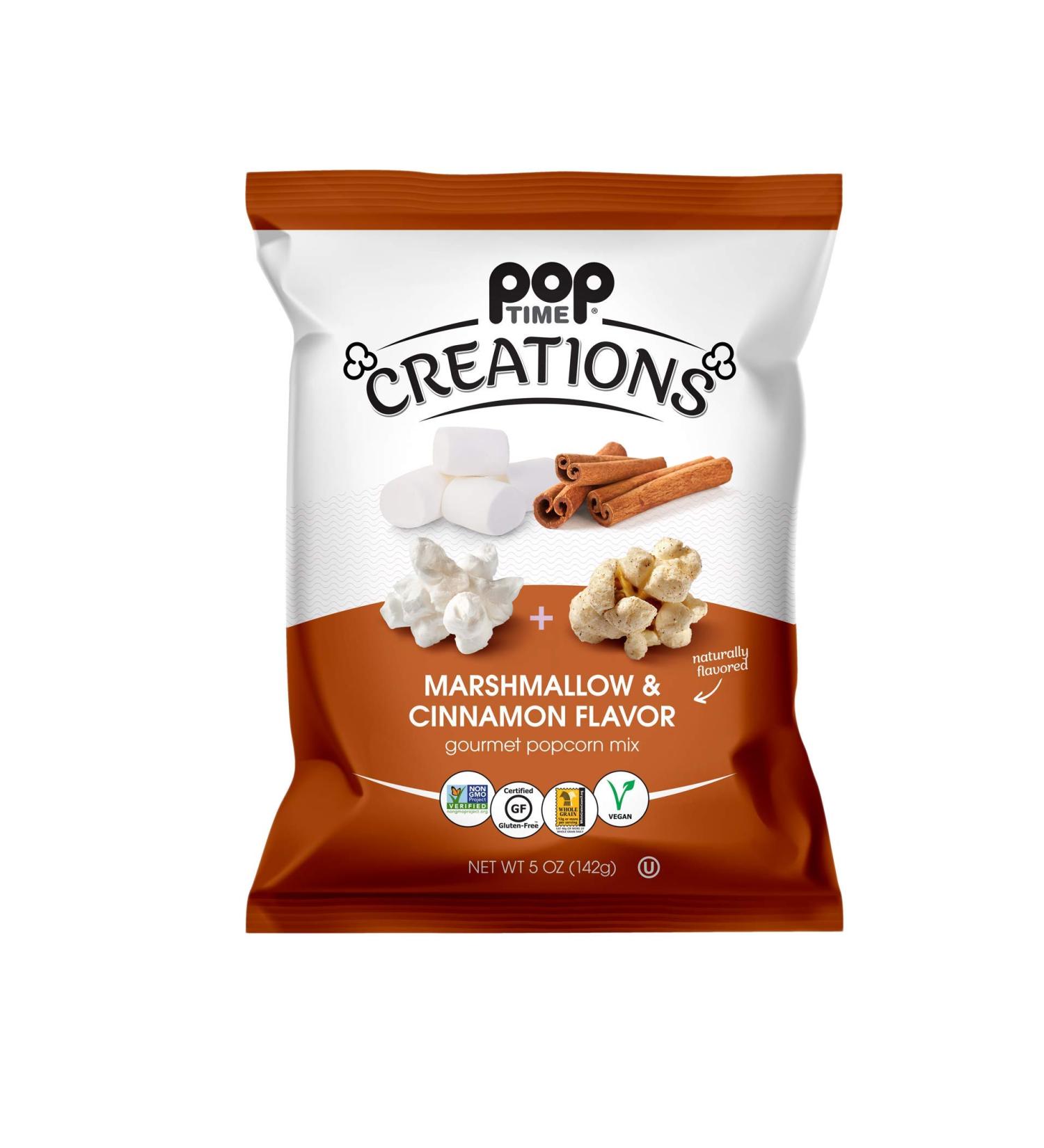 Poptime Creations Popcorn - Marshmallow & Cinnamon, 5oz (6 Pack) | Vegan, Gluten-Free, Non-GMO, Kosher - Buy Online on SooperMarket.com