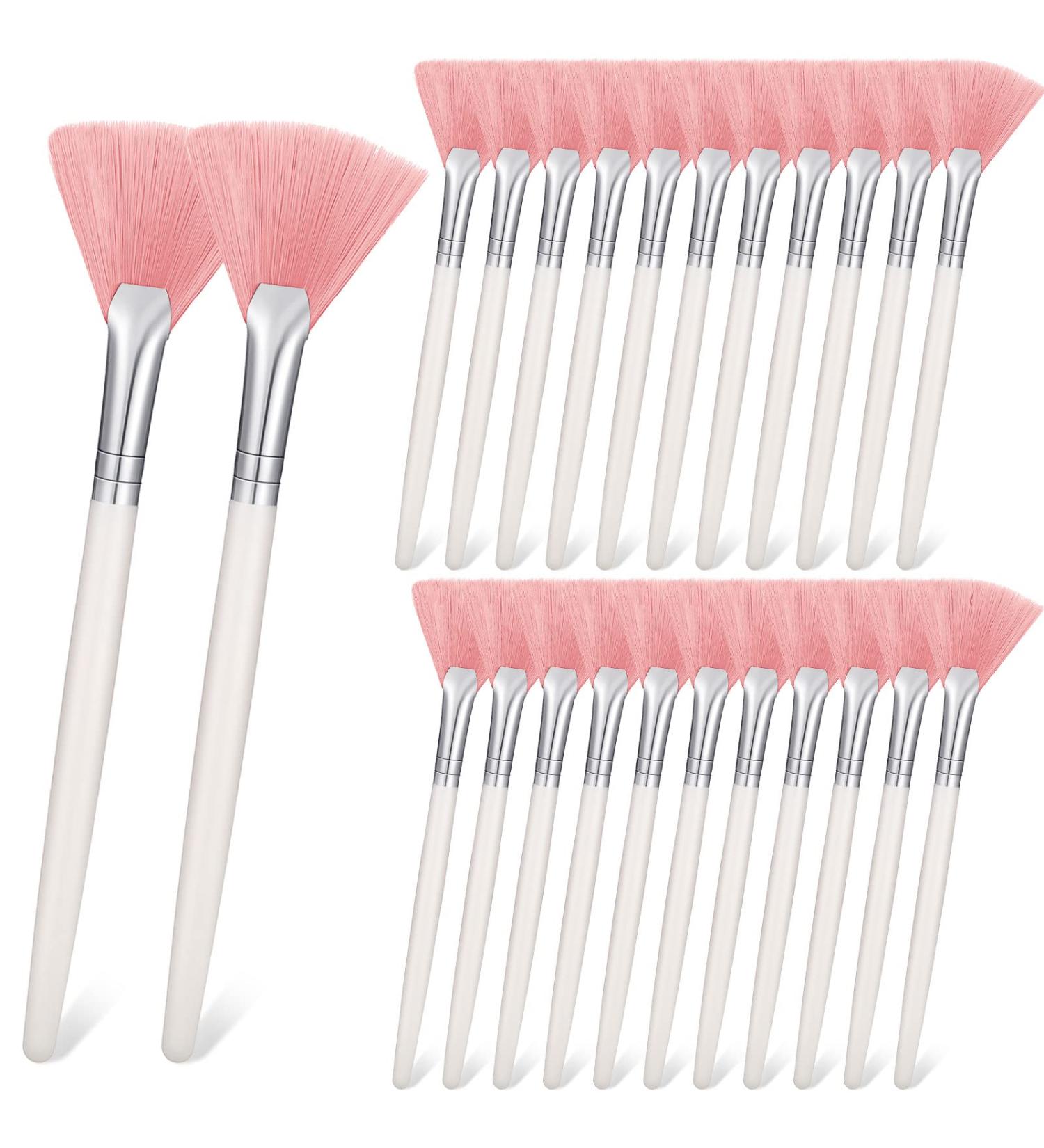 24-Piece Soft Fan Brush Set for Face Masks & Makeup - Pink Esthetician Tools - Buy Online on SooperMarket.com