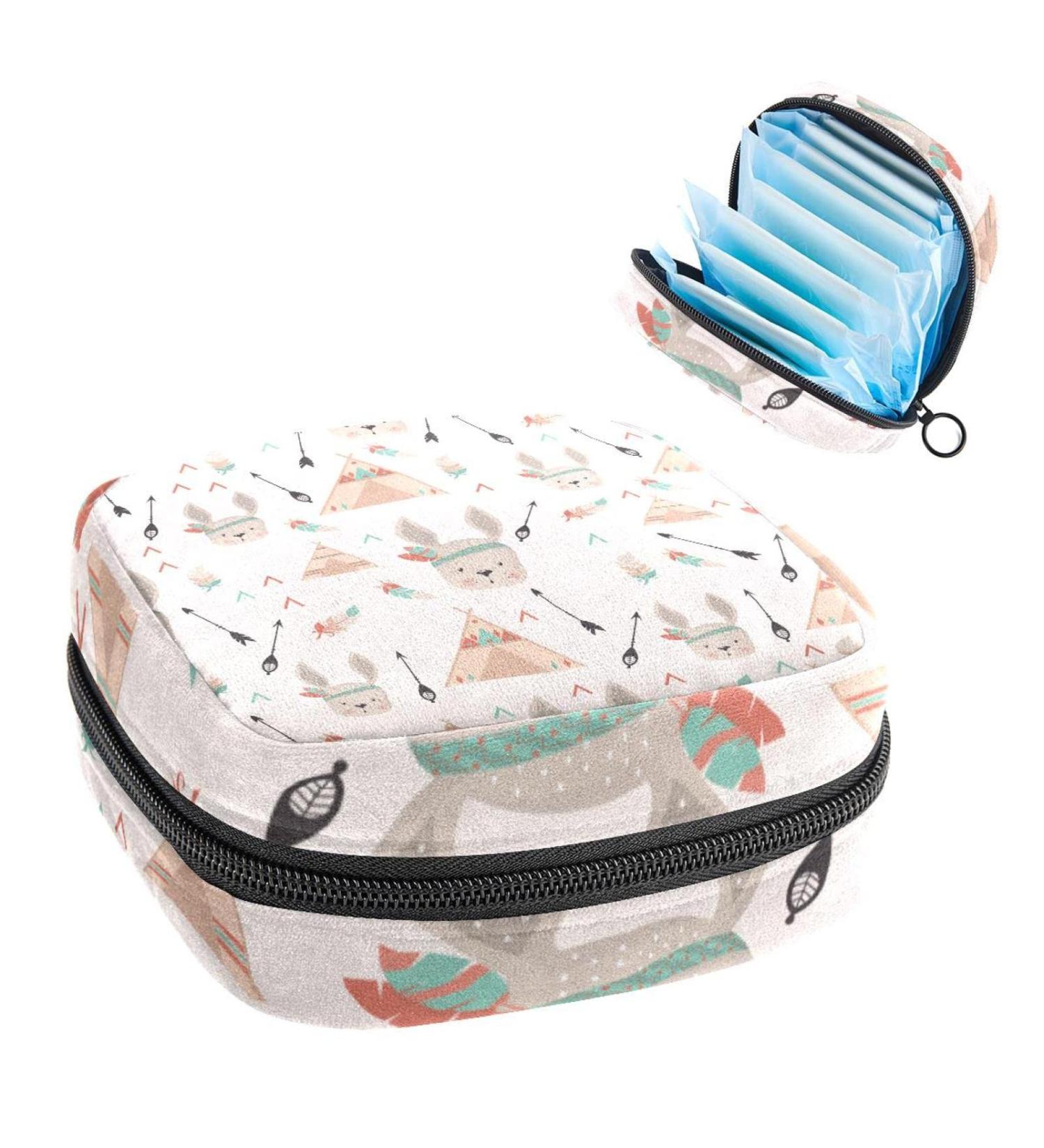 Indian Rabbits Pattern Sanitary Napkin Storage Bag - Cute Menstrual Cup Pouch for Women & Teens - Multi-colored - Buy Online on SooperMarket.com