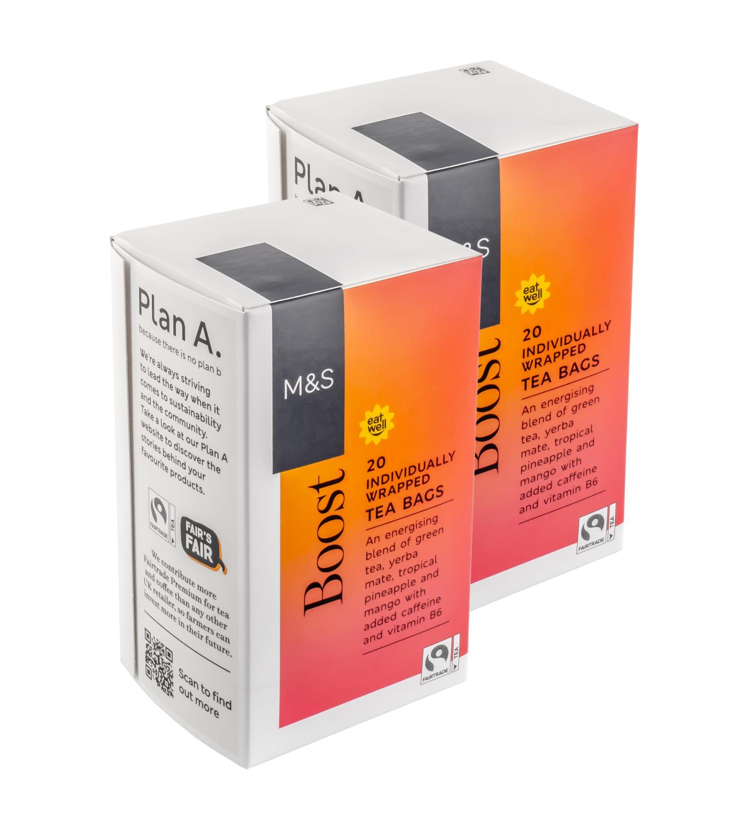 Generic M&S Boost Green Tea Yerba Mate Pineapple & Mango Herbal Teabags Vegan 40 Bags (2 x 20pk)