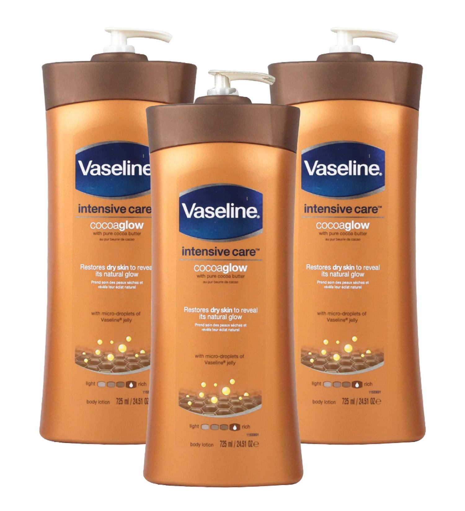 Vaseline Intensive Care Body Lotion - Cocoa Glow - 24.5 Fl Oz (725 mL) Per Bottle - Pack of 3 Bottles