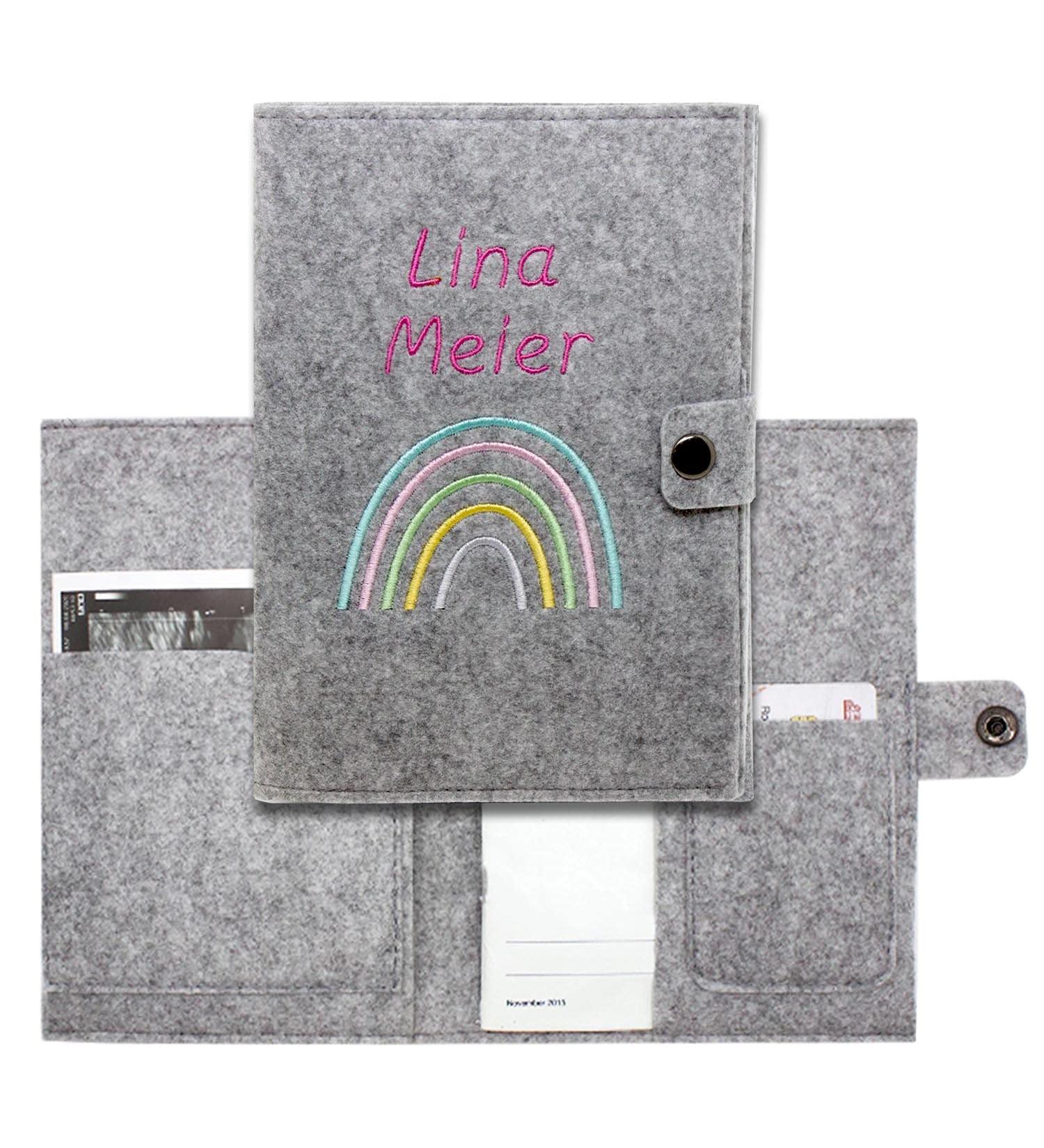 Personalized Rainbow Pastel Motherpass Cover | Felt Made in Germany | Insured Card & Ultrasound Pockets | Unique Gift for Expecting Moms - Buy Online on SooperMarket.com