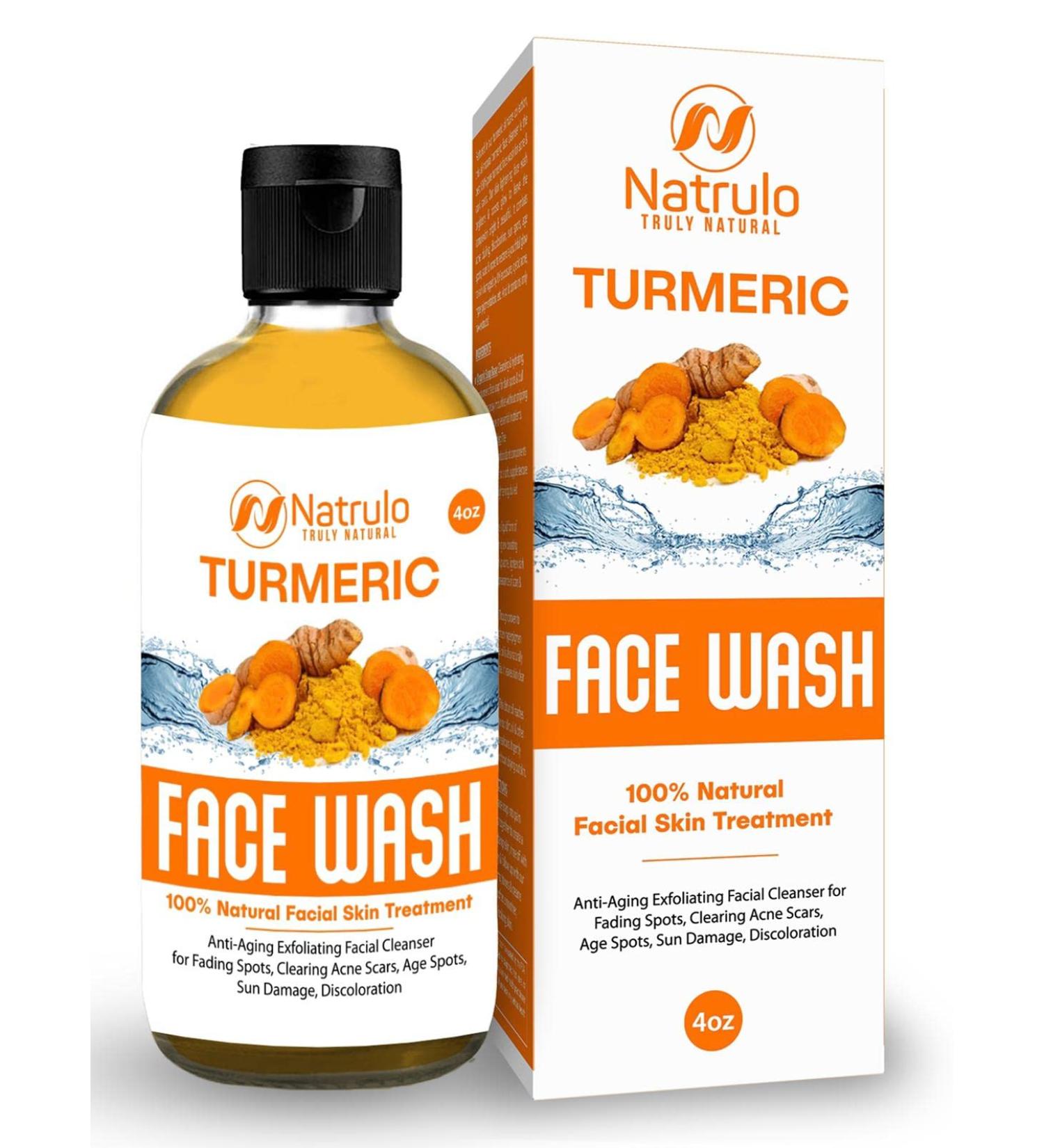 Natrulo Turmeric Face Wash 4oz - Natural Anti Aging Exfoliating Cleanser for Clear Skin & Acne Scars - Turmeric Soap Skin Detox - Buy Online on SooperMarket.com