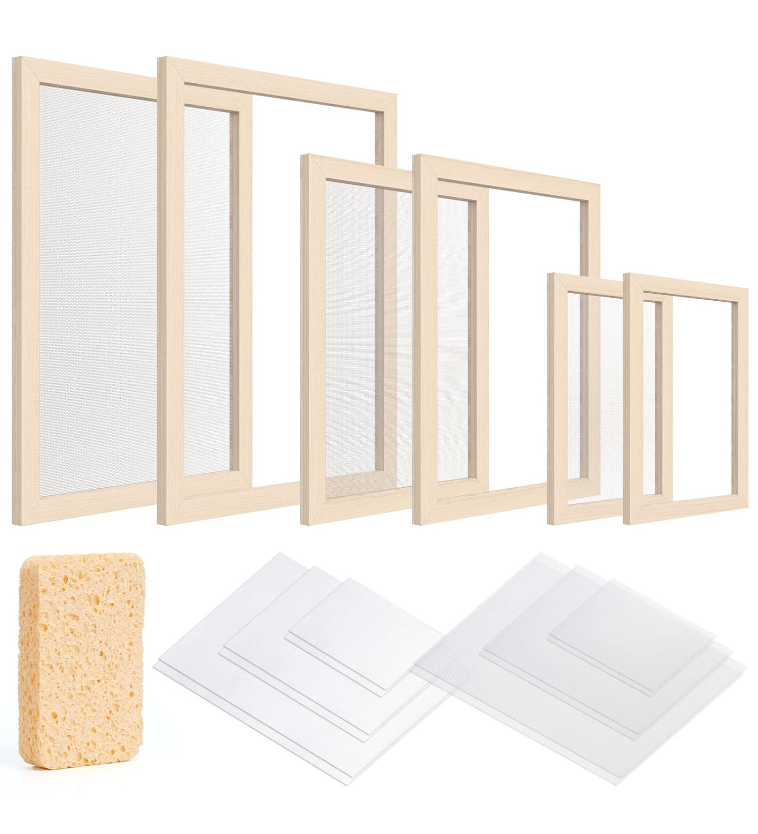 Caydo Paper Making Frame Kit - 3 Pieces Papermaking Mould and Deckle Set for Kids and Adults - Includes Mesh, Absorbent Paper, and Sponge - Various Sizes (5x7, 7.5x9.8, 9.8x13 Inches) - Buy Online on SooperMarket.com