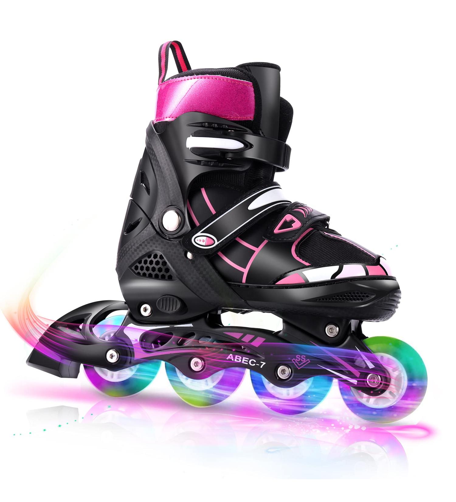 Kids Light Up Inline Skates - Adjustable Christmas Gift for Children in Black & Red - Size Medium (2-5) - Buy Online on SooperMarket.com