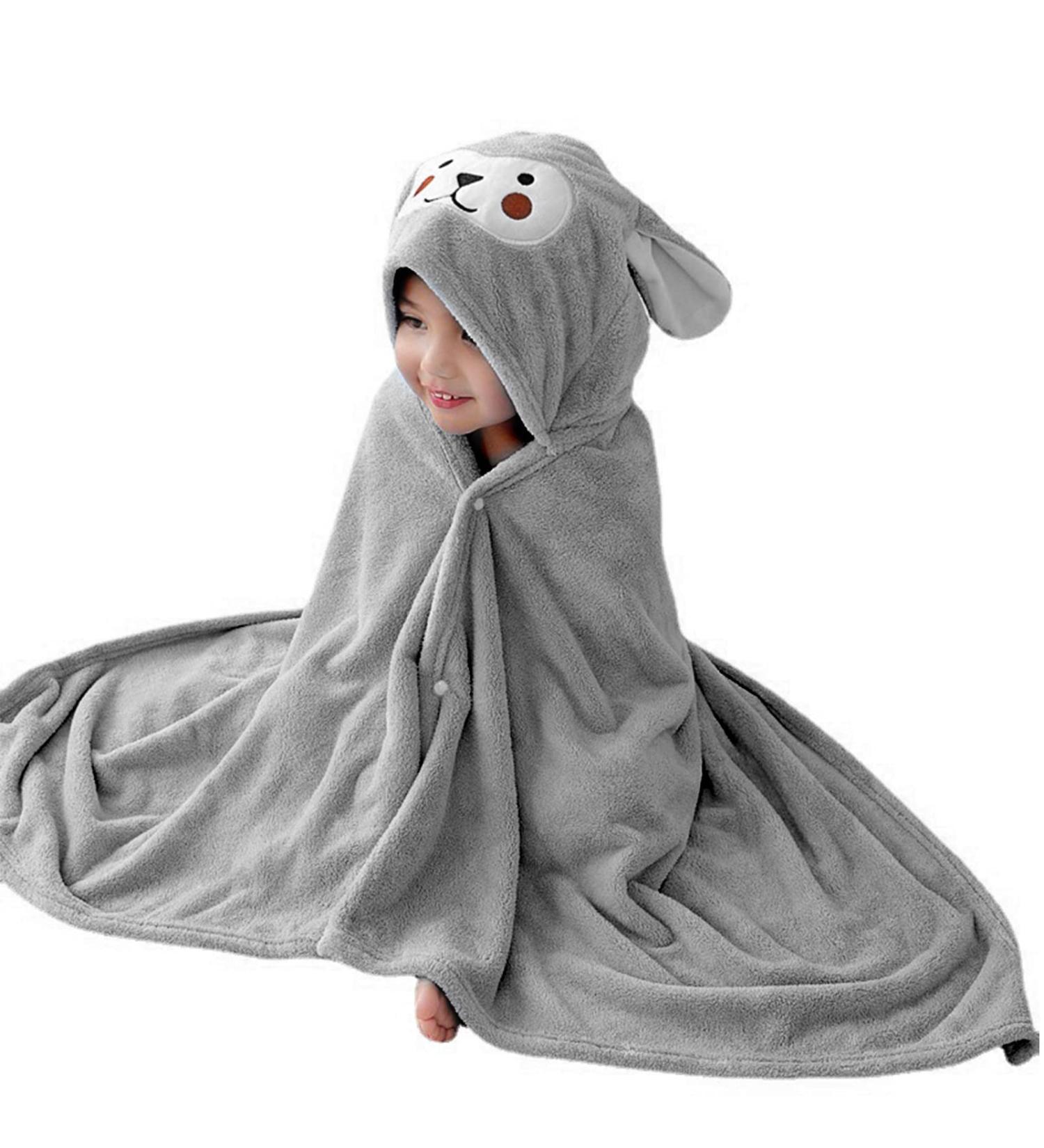 Gukasxi Hooded Baby Towel - Extra Large 140x70 cm, Ultra Soft & Absorbent Bath Towel for Baby Girls and Boys - Gray - Buy Online on SooperMarket.com