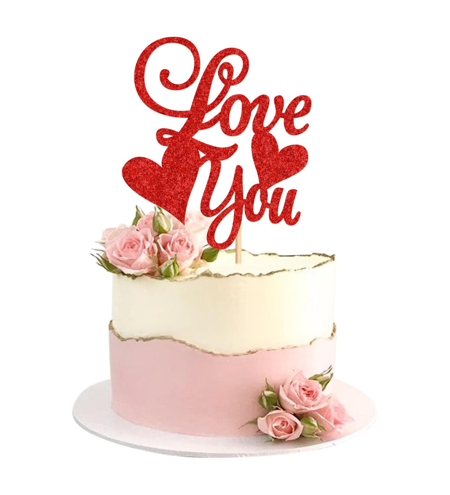 Cyodoos 1 PCS Valentine's Day Cake Topper glitter Love You Cupcake Picks for Valentine's Day Theme Wedding Party Cake Decorations Supplies Red - Buy Online on SooperMarket.com