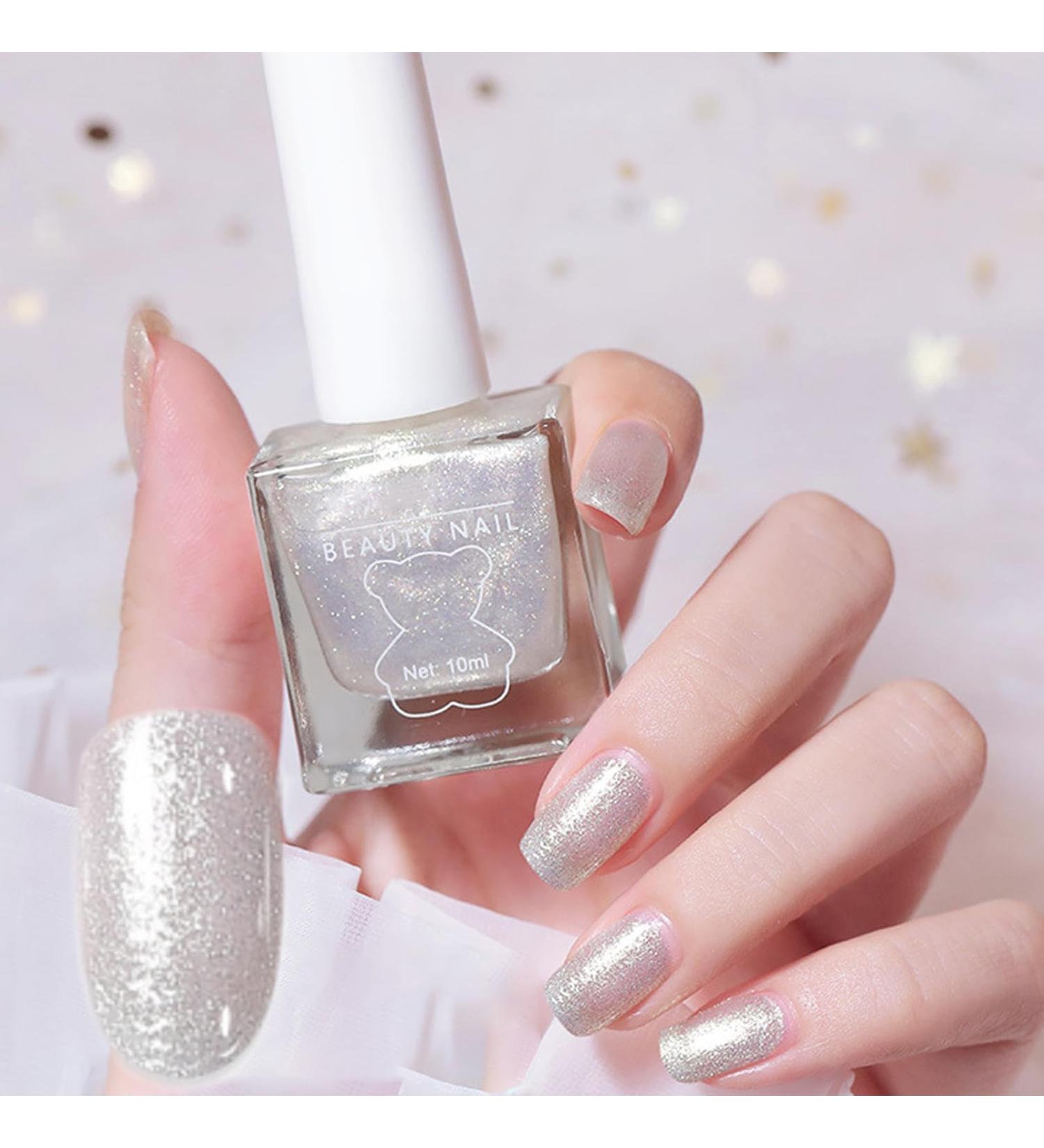 Glitter Silver Nail Polish Quick Dry Long Lasting Shimmer Nail Varnish Sparkle Metallic Effect No UV Needed Nail Paint Nail Polish Art Manicure Gifts for Women Girls DIY Home(10ML) - Buy Online on SooperMarket.com