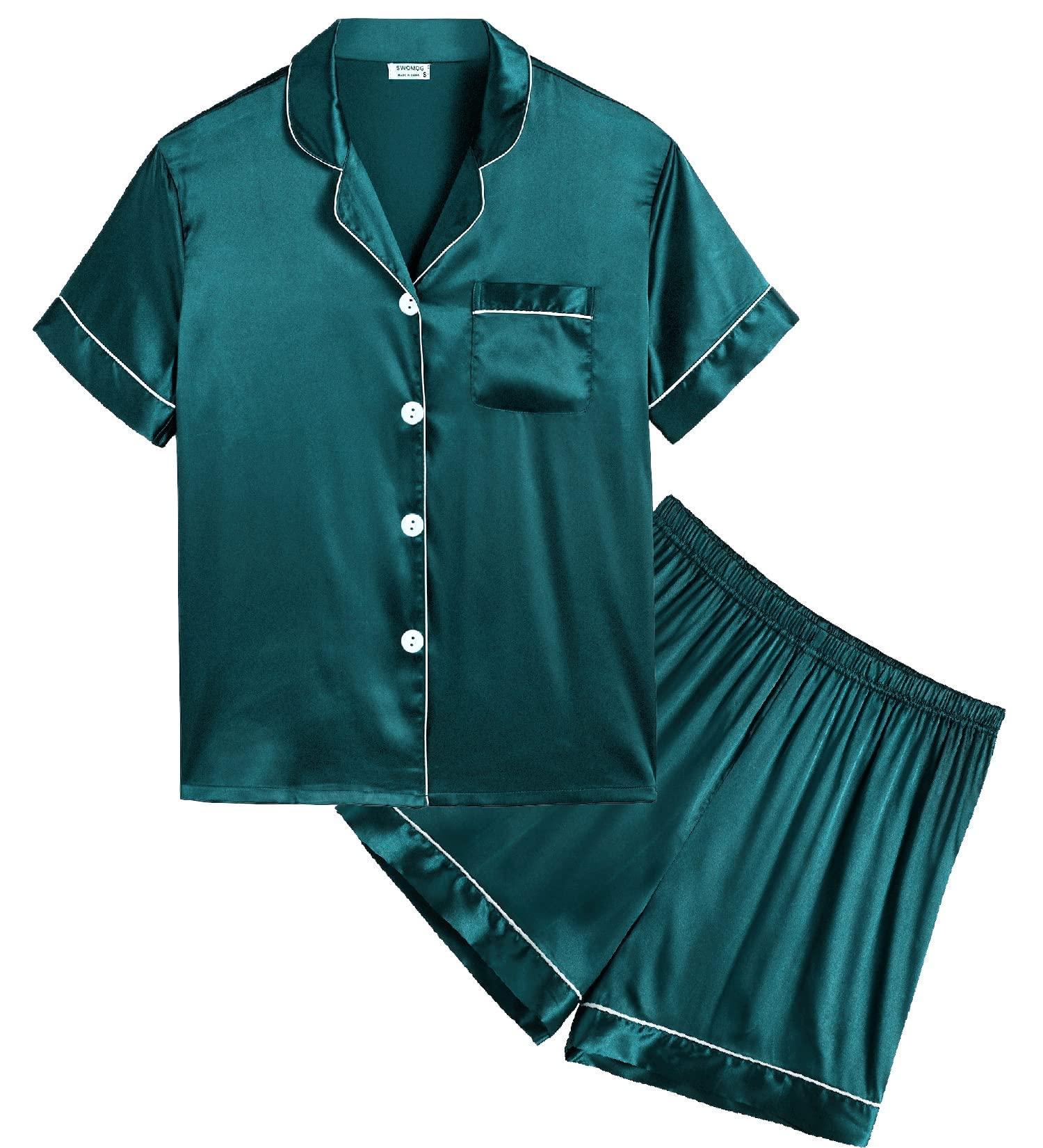 SWOMOG Kids Silk Pyjamas Set for Boys and Girls | Short Sleeve Satin PJs | Green | Ages 8-9 Years - Buy Online on SooperMarket.com