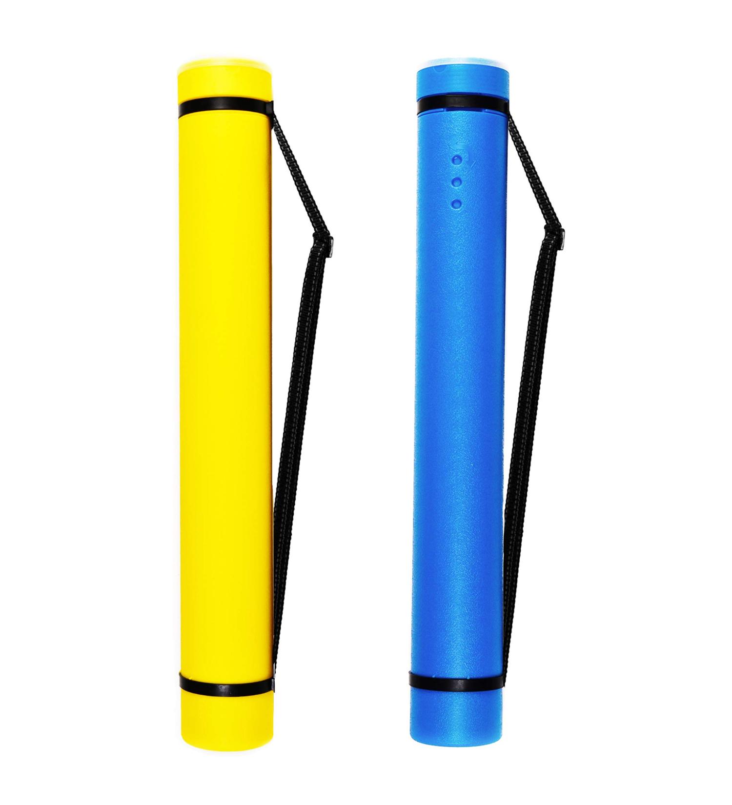 2-Pack Extendable Poster Tubes Expand from 24.5 to 40 with Shoulder Strap | Carry Documents Blueprints Drawings and Art | Blue and Yellow Portable Durable Round Storage Cases with Lids and Labels - Buy Online on SooperMarket.com