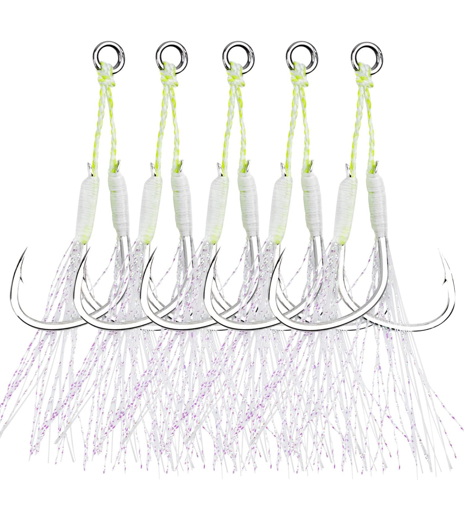 Goture Double Fishing Assist Hooks Kit - Glow Hook Slow Fast Fall Jigs - Lead Vertical Jigging Lures - Pack of 5 Luminous #2/0 (5pcs) - Buy Online on SooperMarket.com
