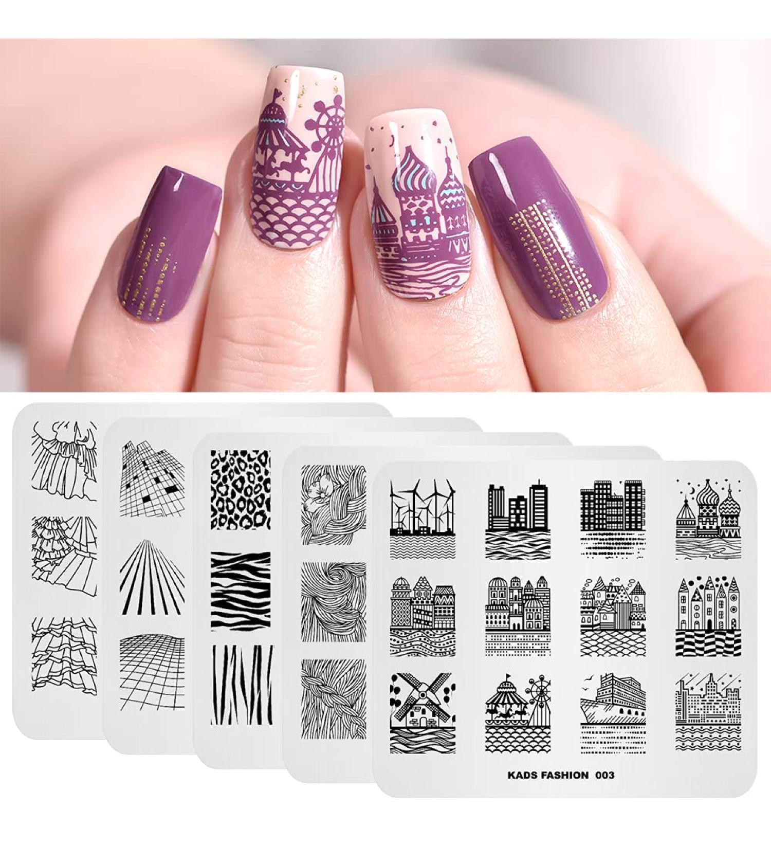 Nail Stamp Plate Set - 5pcs Picture Design Templates for Nail Art | Rock City Architecture Leopard & Hair Braiding Patterns - DIY Manicure Tools GT0011 - Buy Online on SooperMarket.com