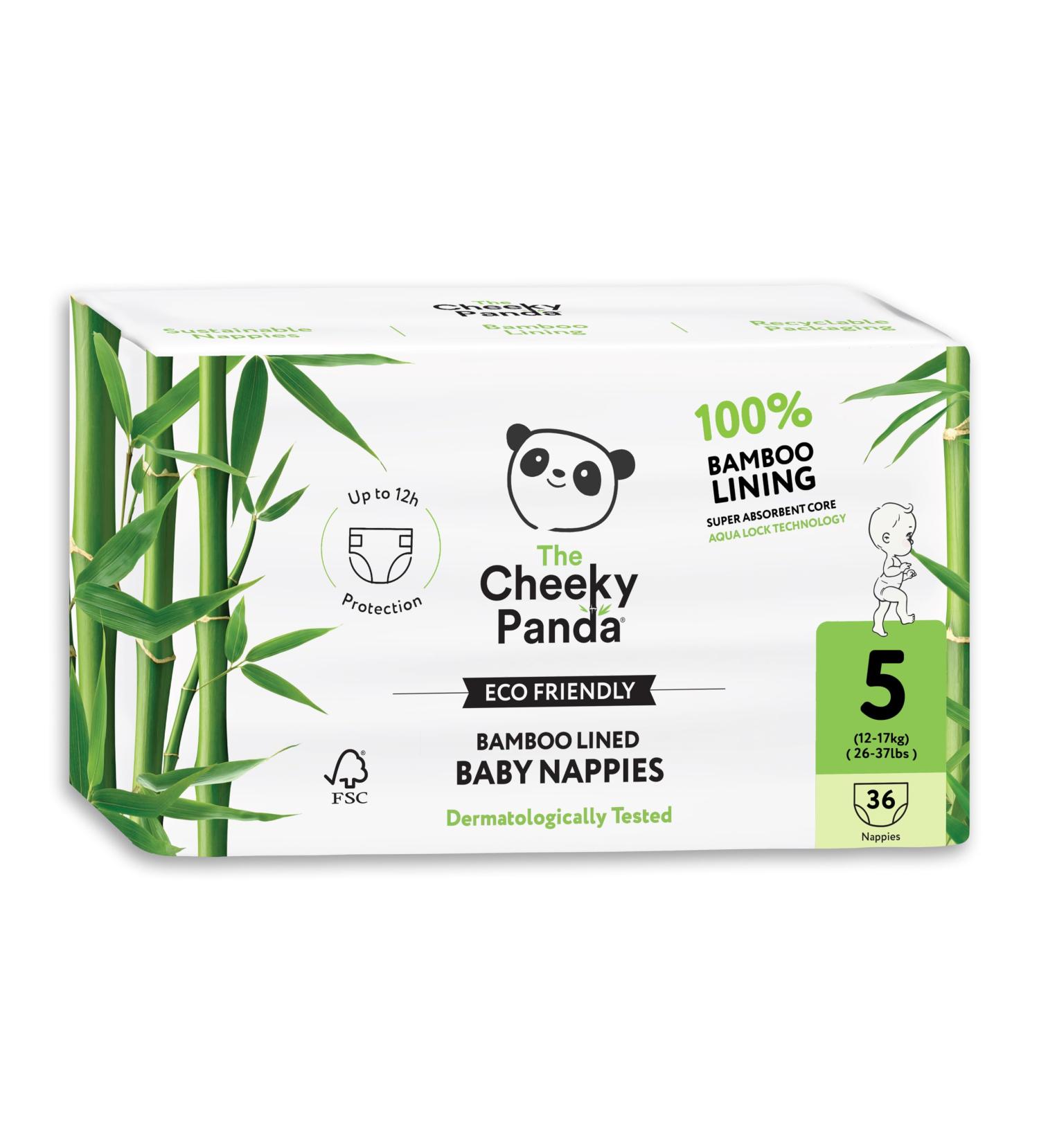 The Cheeky Panda Bamboo Baby Diapers Size 5 (12-17kg) - 36 Super Absorbent Sustainable Diapers for Sensitive Skin - Up to 12 Hours Protection - Buy Online on SooperMarket.com
