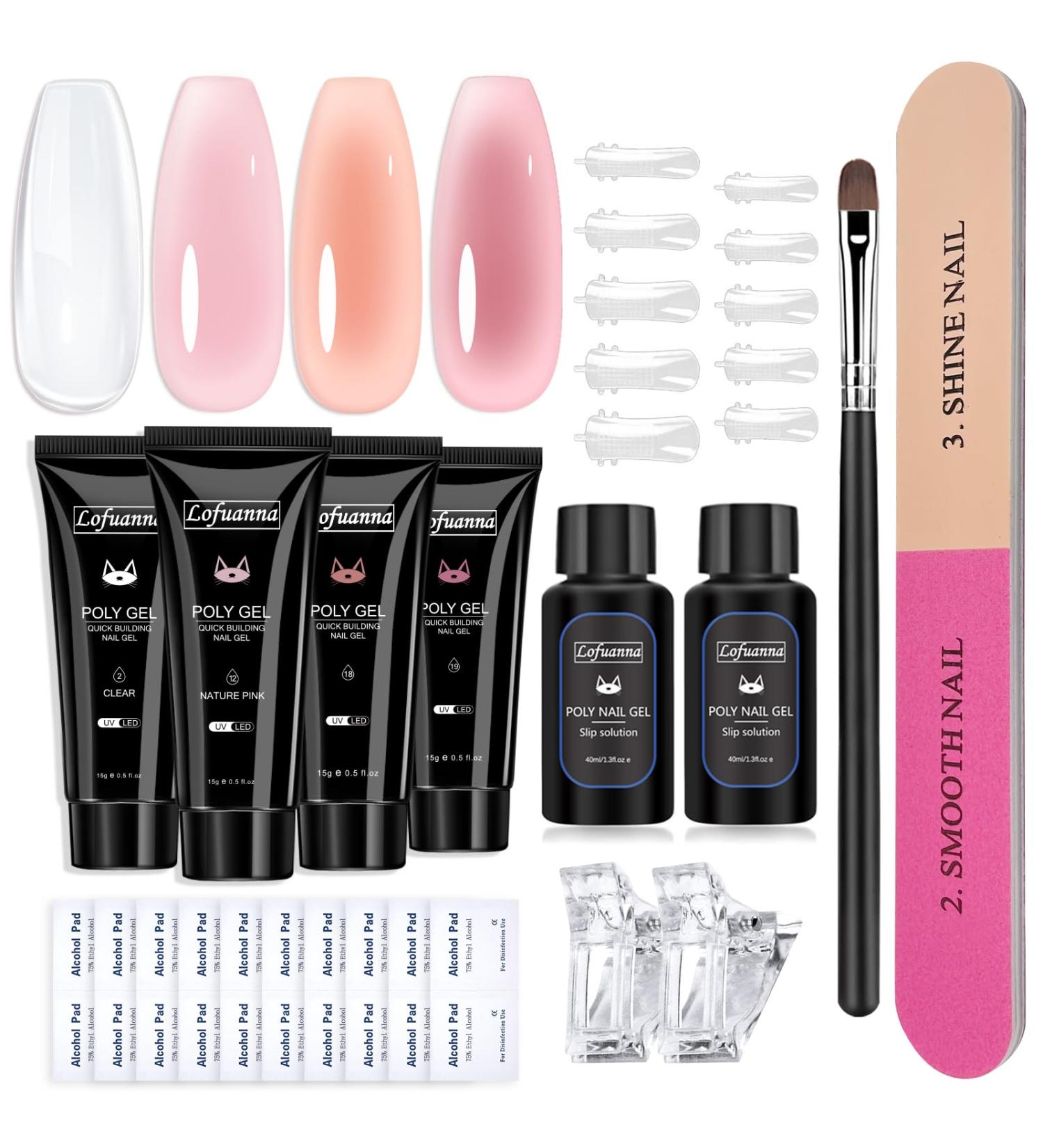 Lofuanna Poly Gel Nail Kit - 4 Colors Nude Pink Set | Poly Extension Gel Starter Kit for Beginners | Includes 15ML Poly Gel, 80ml Slip Solution | All-in-One Nail Strengthen Gel Set - DIY 004 - Buy Online on SooperMarket.com