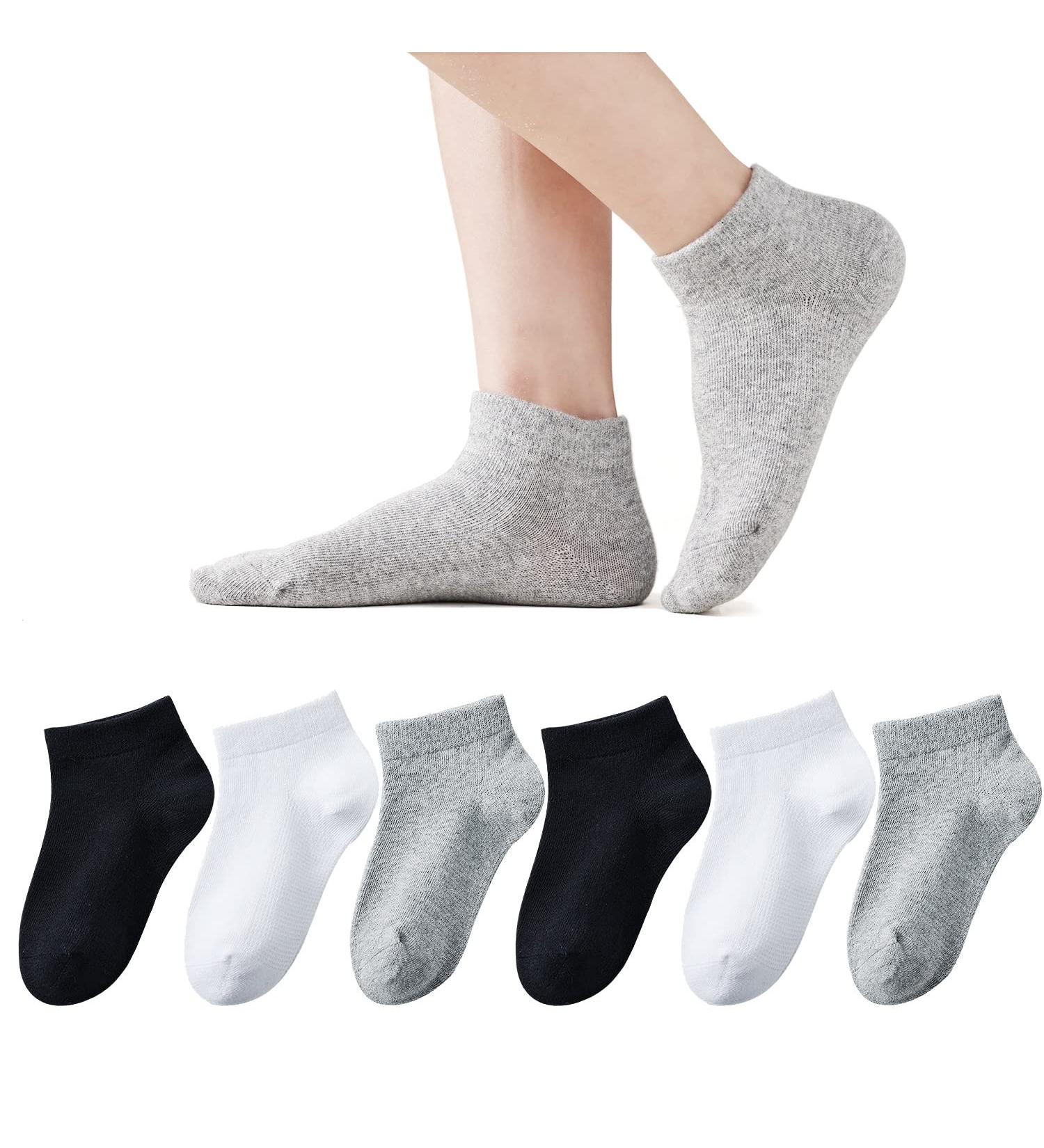 EPEIUS Kids Low Cut Socks 6 Pack - Seamless No Show Socks for Girls/Boys in Small Black/White/Grey - Buy Online on SooperMarket.com