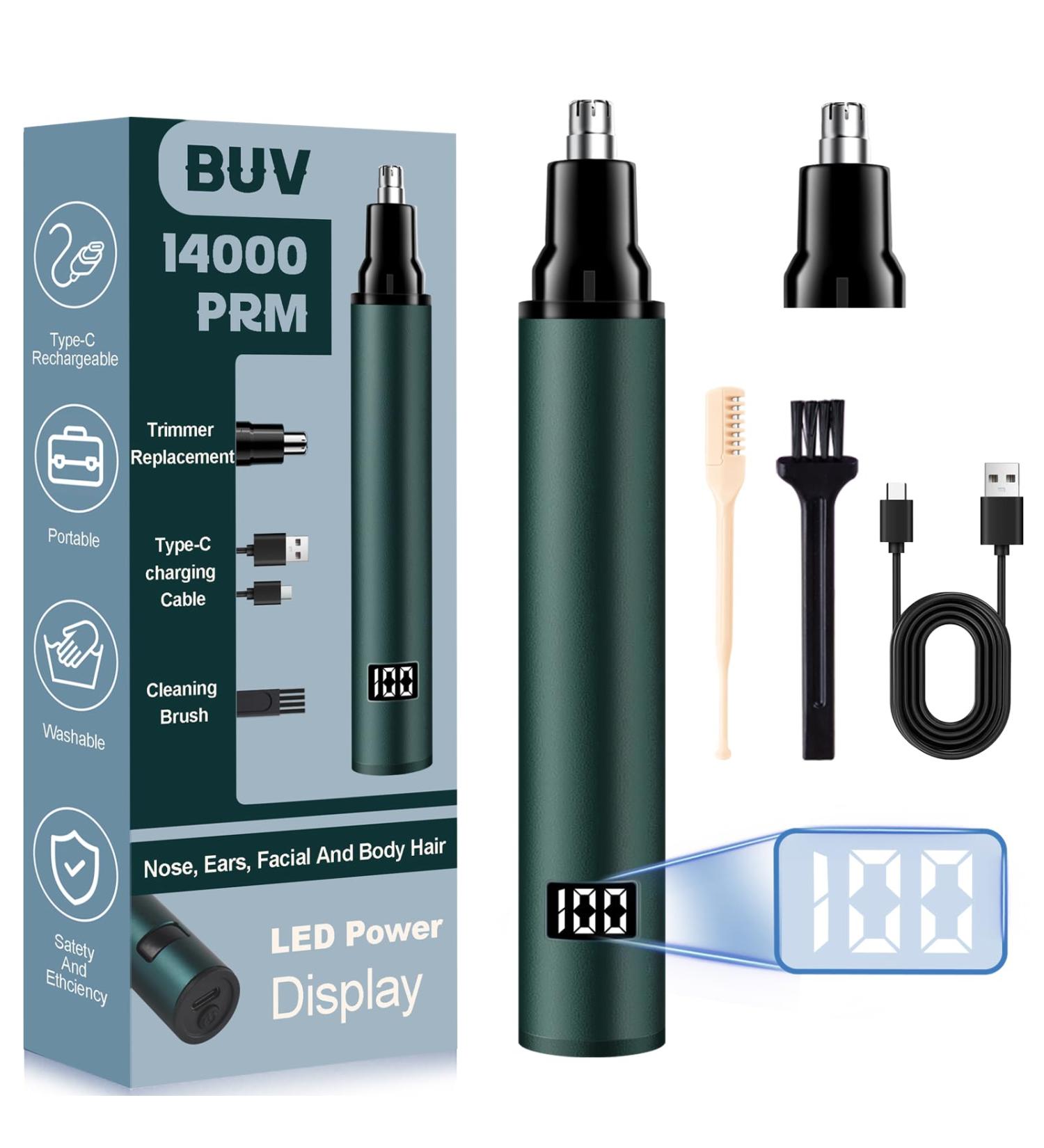 Nose Hair Trimmer for Men and Women with LED Display- 2024 Professional Painless Aluminum Alloy USB Rechargeable Facial & Nose Hair Trimmer Clipper 14 000 RPM Waterproof Dual Edge Blades Light Blue