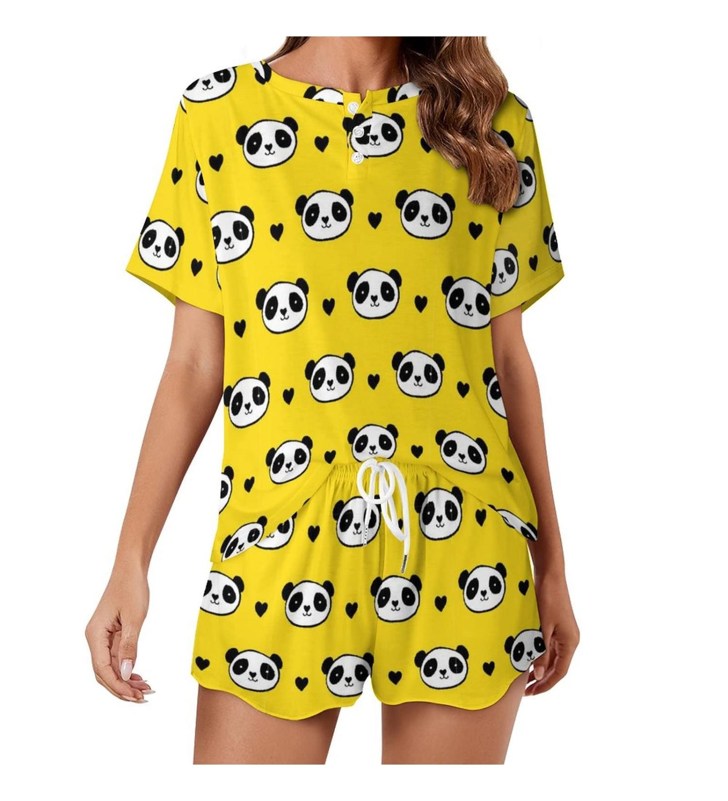 Cute Panda Bear Women's Pajama Set - Short Sleeve Lounge Shirt and Shorts Sleepwear 4X-Large - Buy Online on SooperMarket.com
