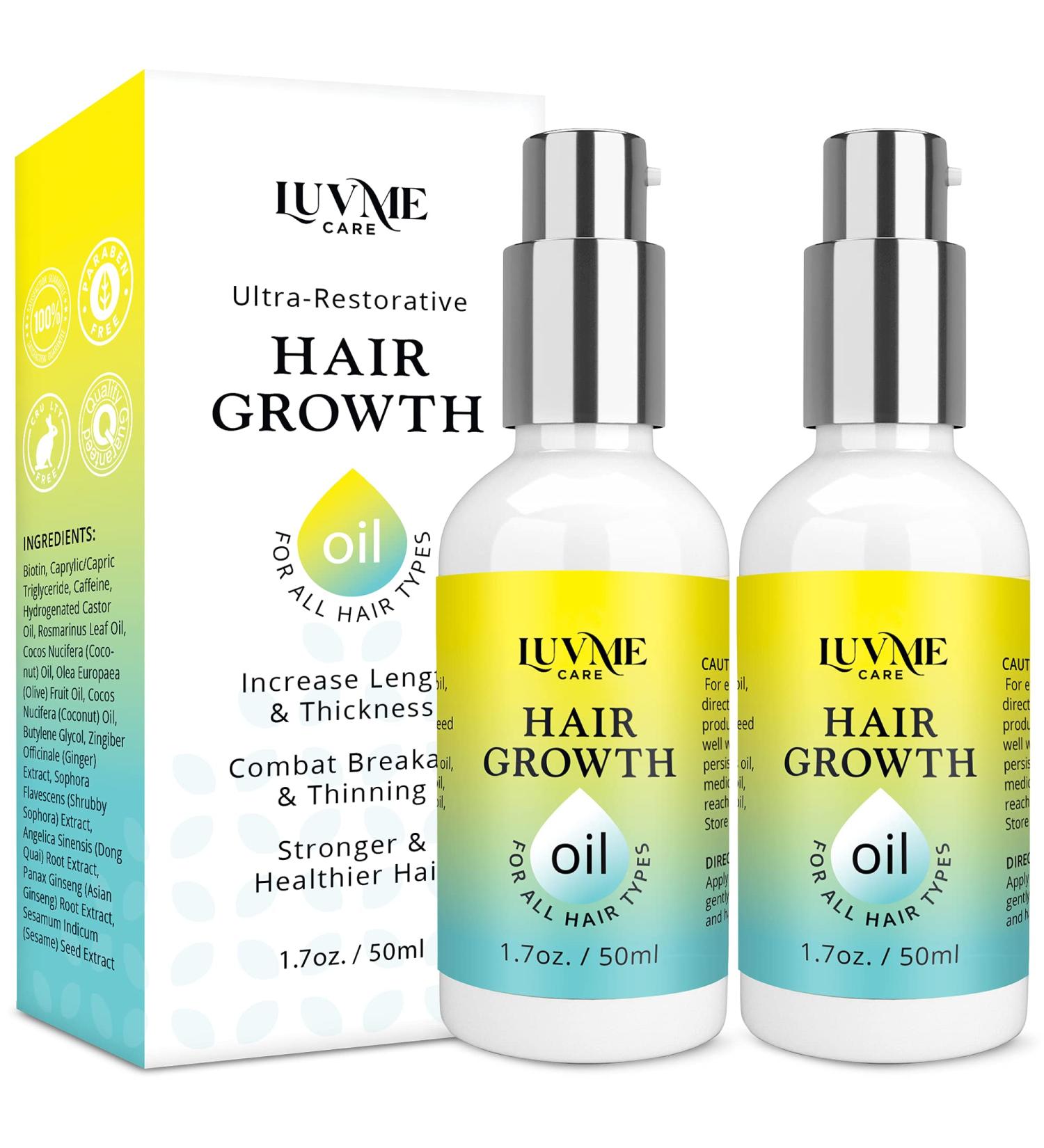 Luv Me Care Hair Growth Oil 2 Pack - Biotin & Castor Oil Serum for Stronger, Thicker, Longer Hair 1.7 oz - Buy Online on SooperMarket.com