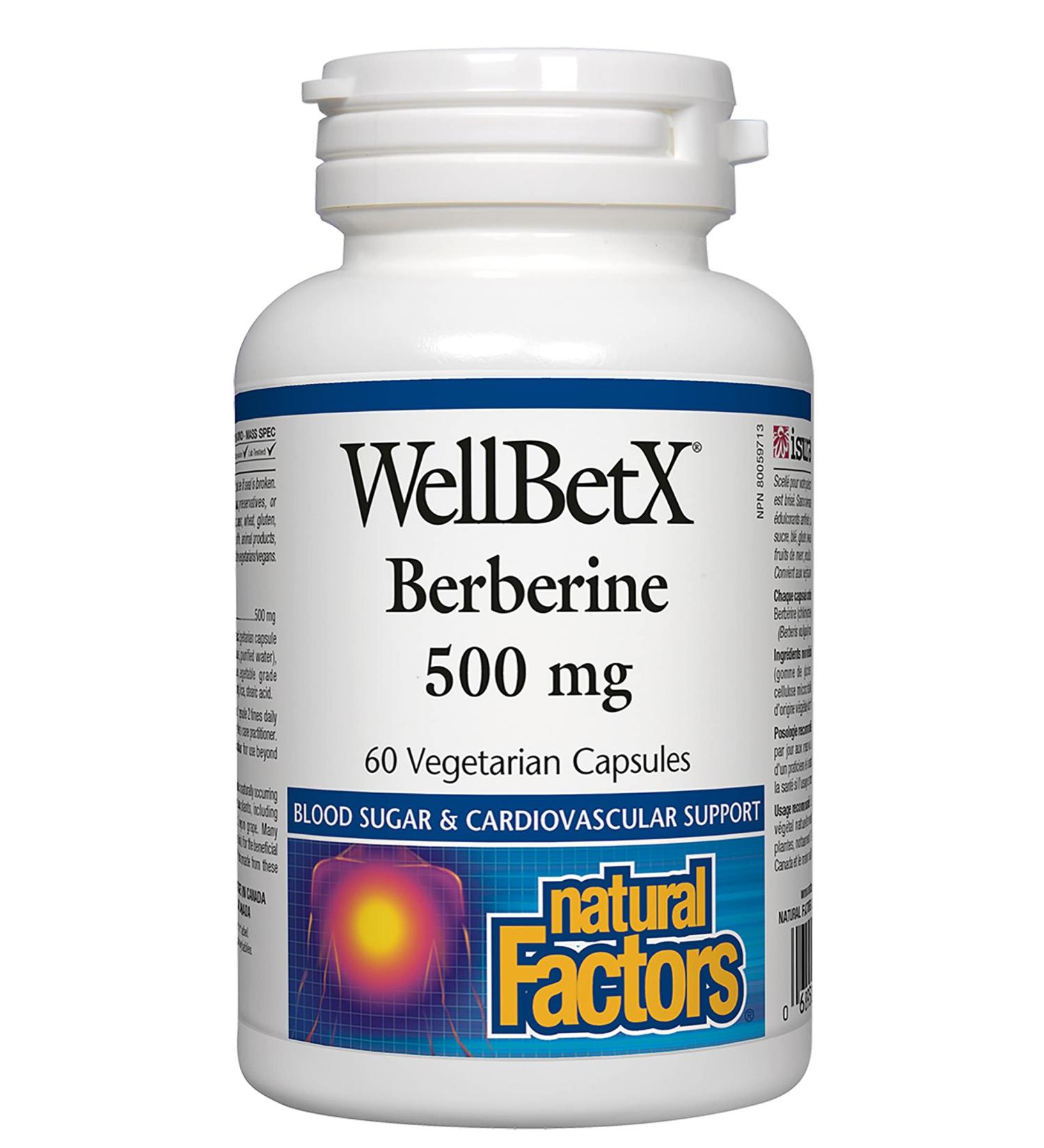 Natural Factors WellBetX Berberine 500 mg - 60 Vegetarian Capsules for Blood Sugar Support - Buy Online on SooperMarket.com