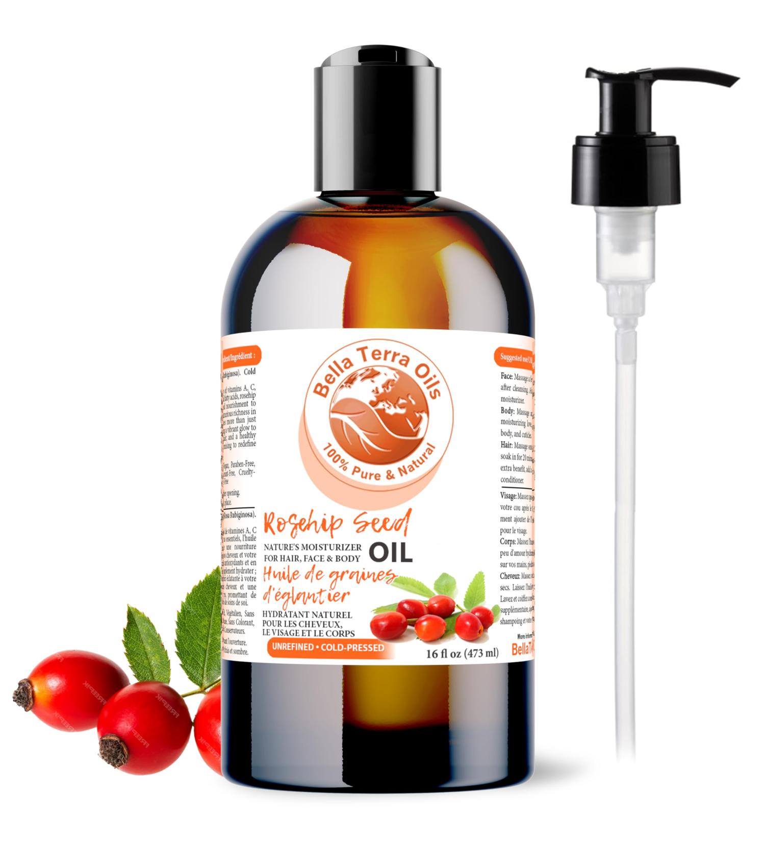 Rosehip Seed Oil. 473ml. 100% Pure. Cold-pressed. Unrefined. Chemical-free. Rich in Vitamin C. Great for Mature Skin. Natural Moisturizer for Hair Skin. 473 ml (Pack of 1) - Buy Online on SooperMarket.com