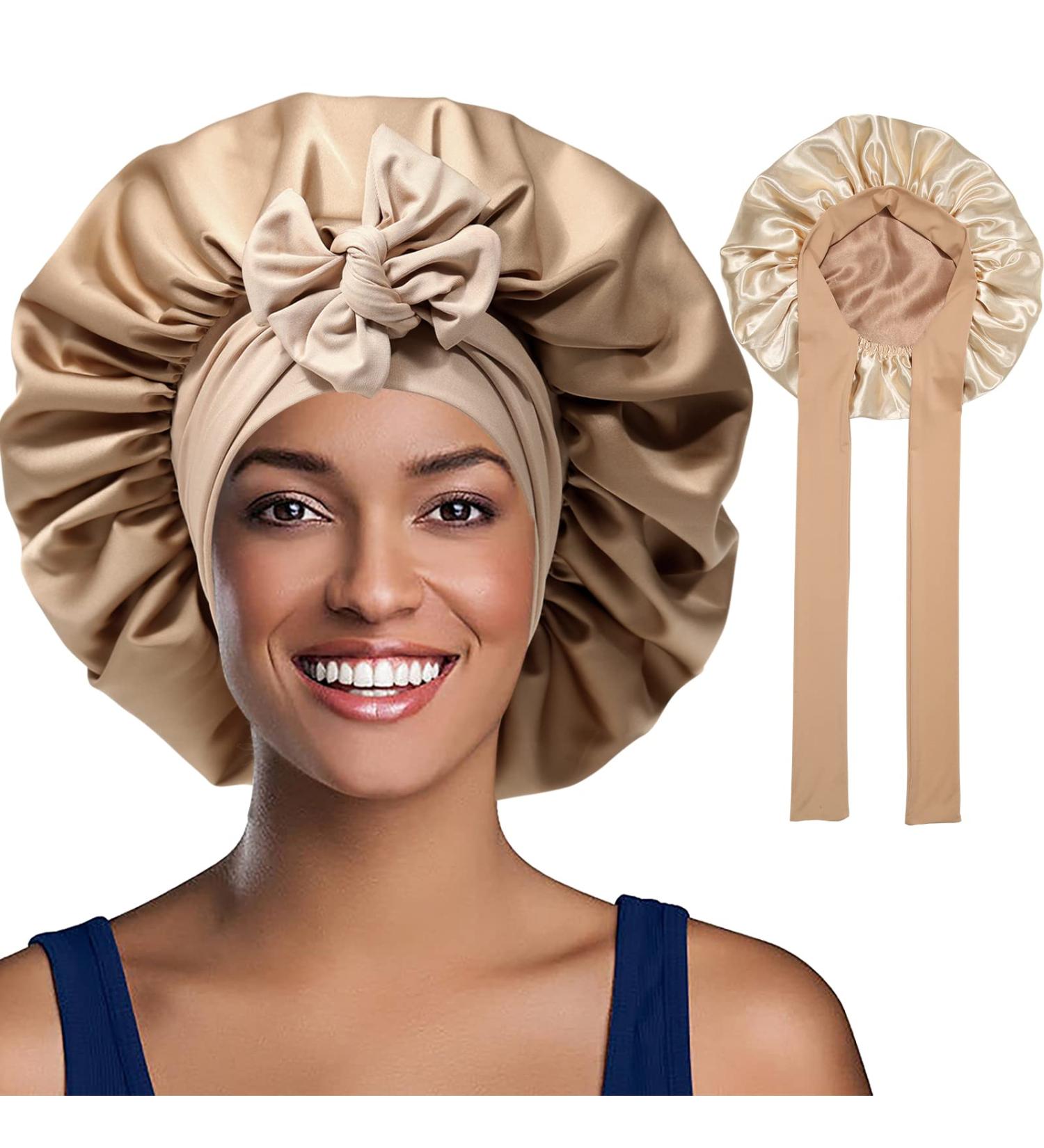 Welrog Satin Hair Hood for Women - Double-Sided Silk Bonnet for Sleeping & Hair Protection - Coffee/Beige Color - Buy Online on SooperMarket.com