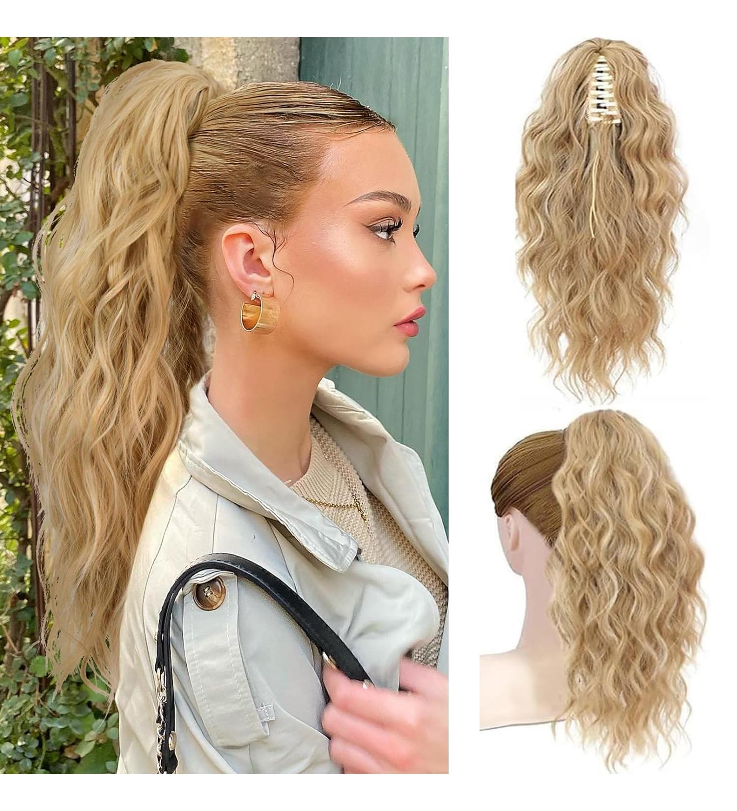 MORICHY Highlights Ponytail Extension 18inch Claw Clips in Ponytail Hair Extension for Women Mix Blonde Curly Hair Synthetic Pony Tail Hairpiece for Women Daily Use party 18Inch Dirty Blonde with Brown Highlights - Buy Online on SooperMarket.com