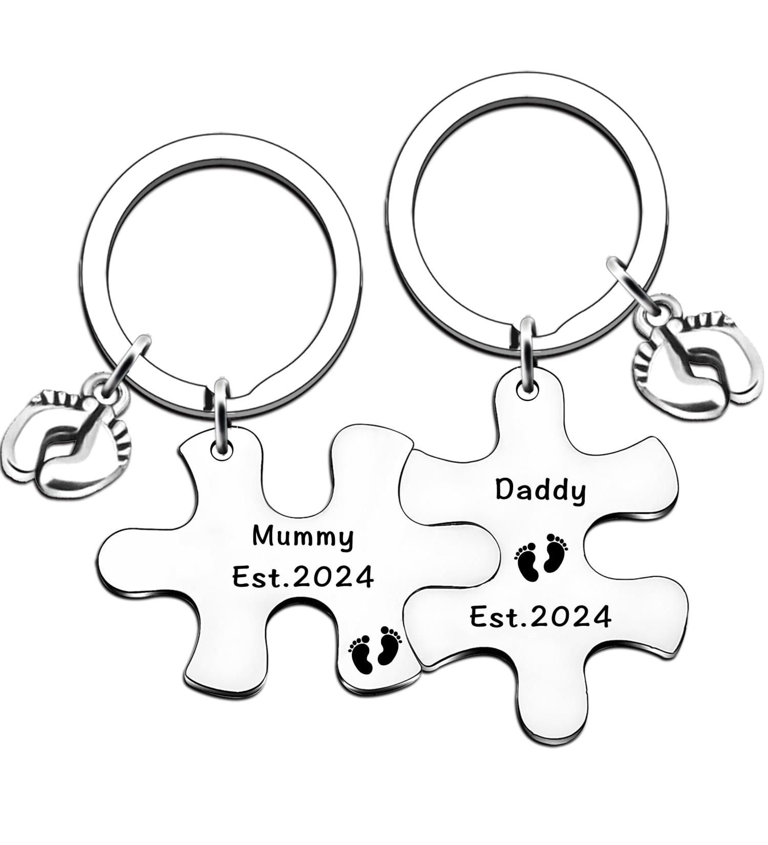 JMIMO New Parents Gifts Mummy to Be Gift Daddy to be Keyrings Pregnancy Announcement Gifts First Time Dad Gifts New Mum Keychain Mummy and Daddy Est 2024 Keyring Set