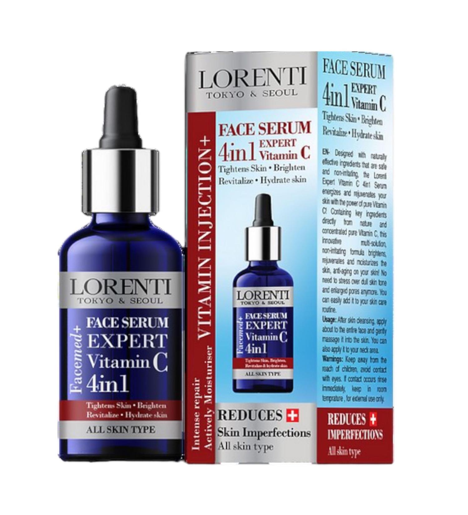 Lorenti 4-in-1 Face Serum 50 ml | Reduces Skin Imperfections Tightens Skin Brightens Revitalizes and Hydrates Skin - Contains Vitamin C - For All Skin Types 1.7 Fl Oz - Buy Online on SooperMarket.com