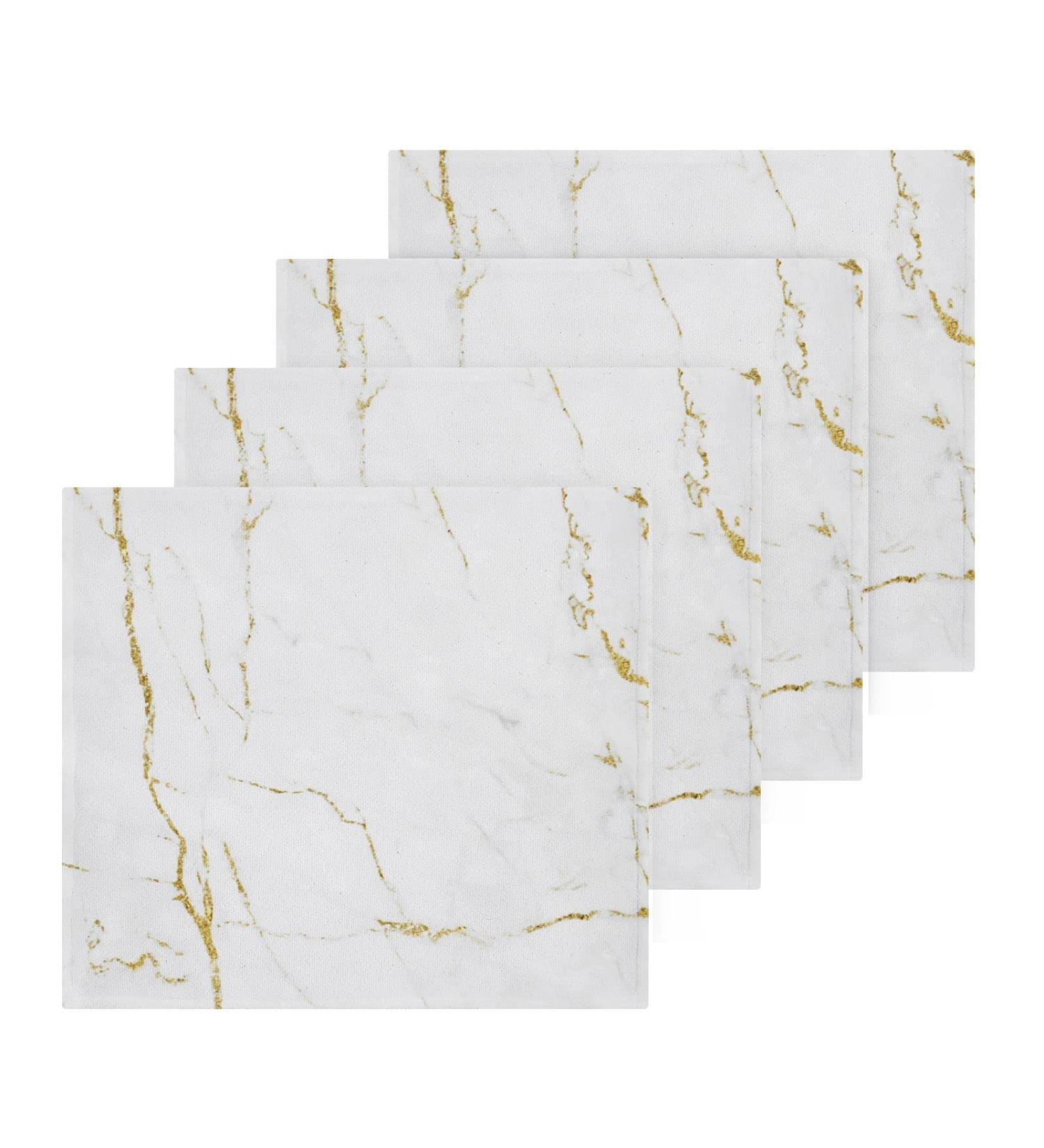 SUABO White Marble Gold Print Washcloths Set 6 - Absorbent & Quick Drying Fingertip Towels for Bathroom, Spa, Gym & Kitchen - Buy Online on SooperMarket.com