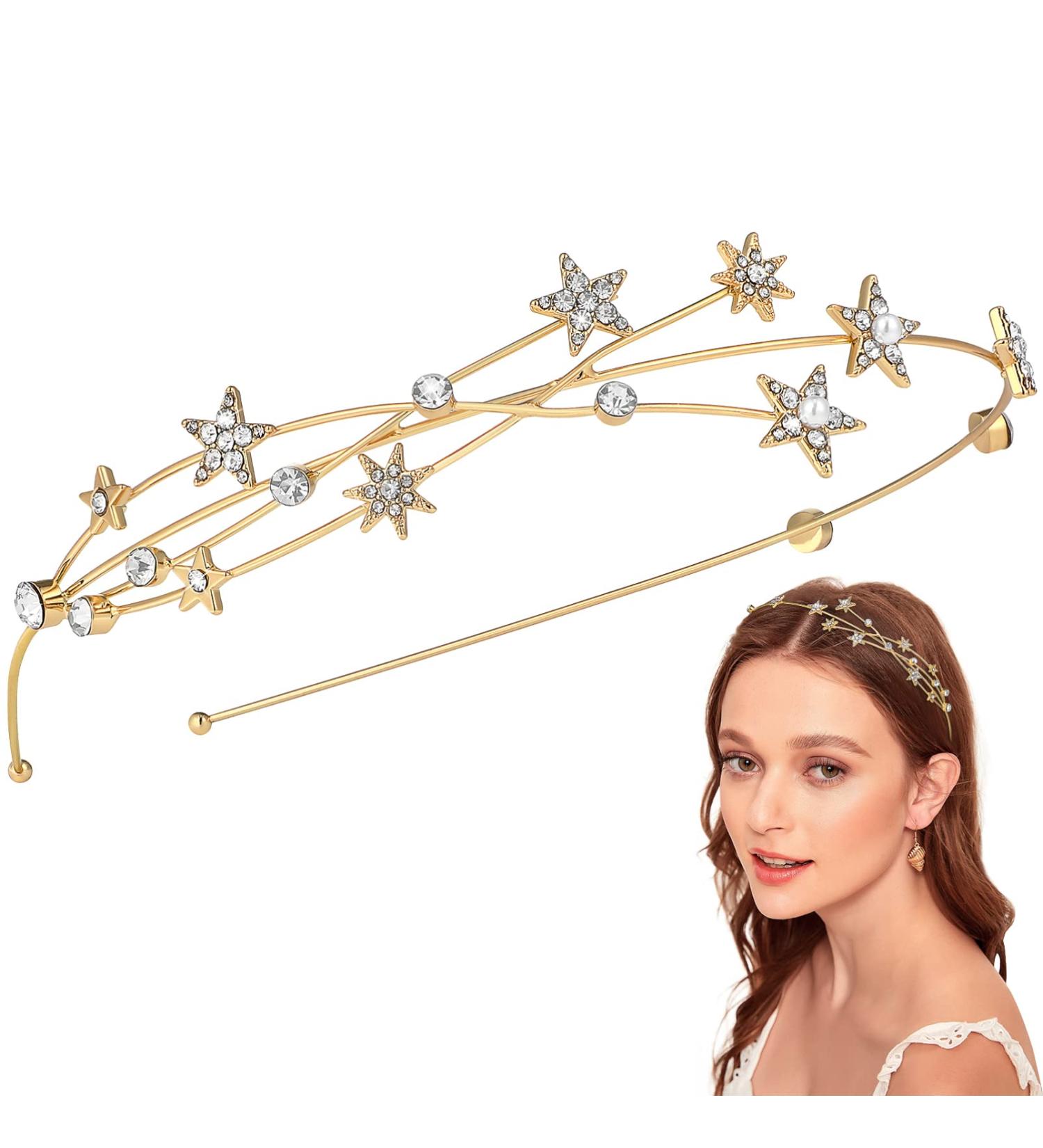 FRCOLOR Alloy Rhinestone Star Headband - Crystal Tiara Headband for Girls and Women in Golden - Buy Online on SooperMarket.com