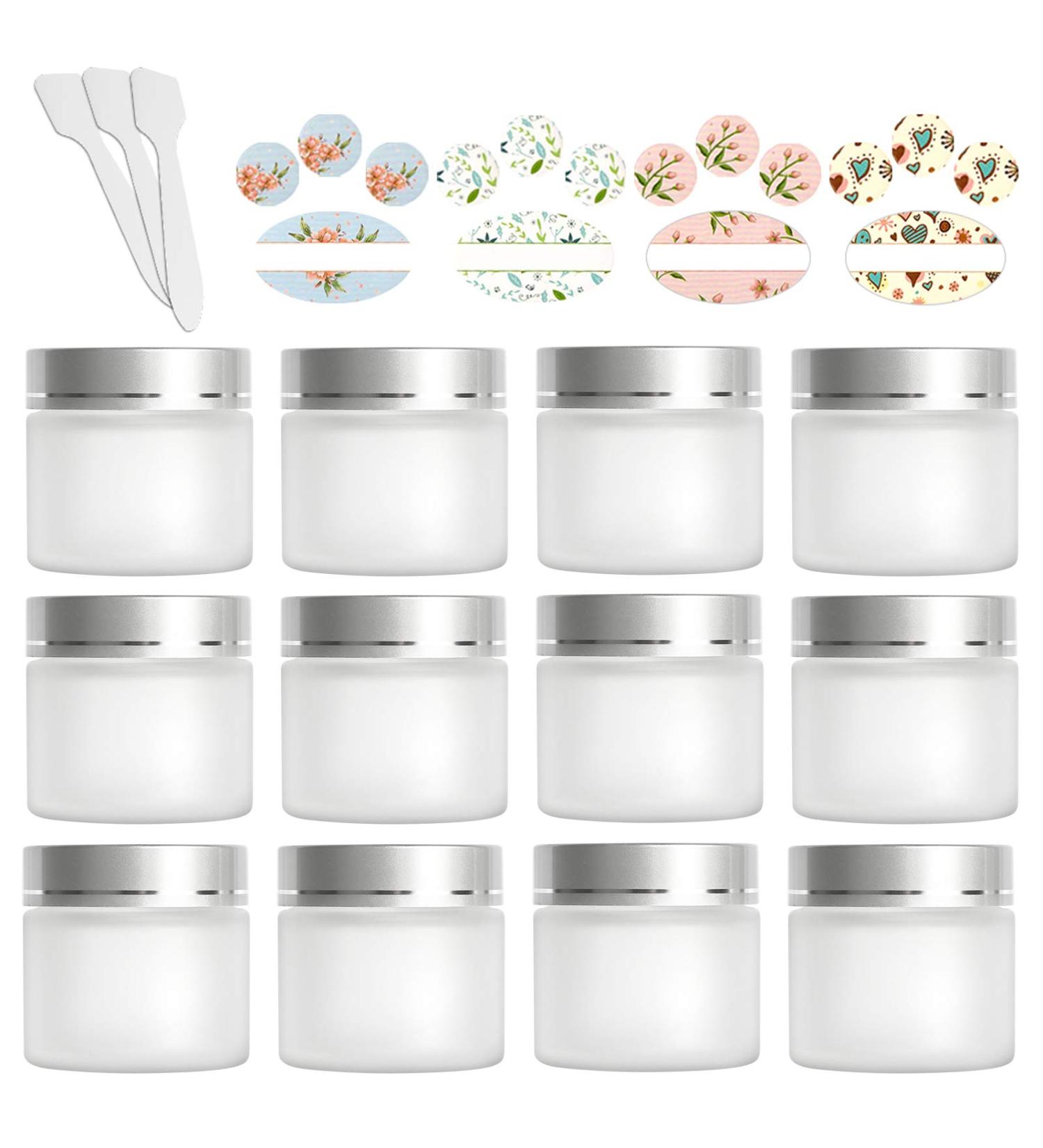 12 Pack 60ml Matte Clear Glass Jars with Silver Lids - Travel Containers for Cosmetics, Makeup, Eye Shadow, and Face Cream - Buy Online on SooperMarket.com
