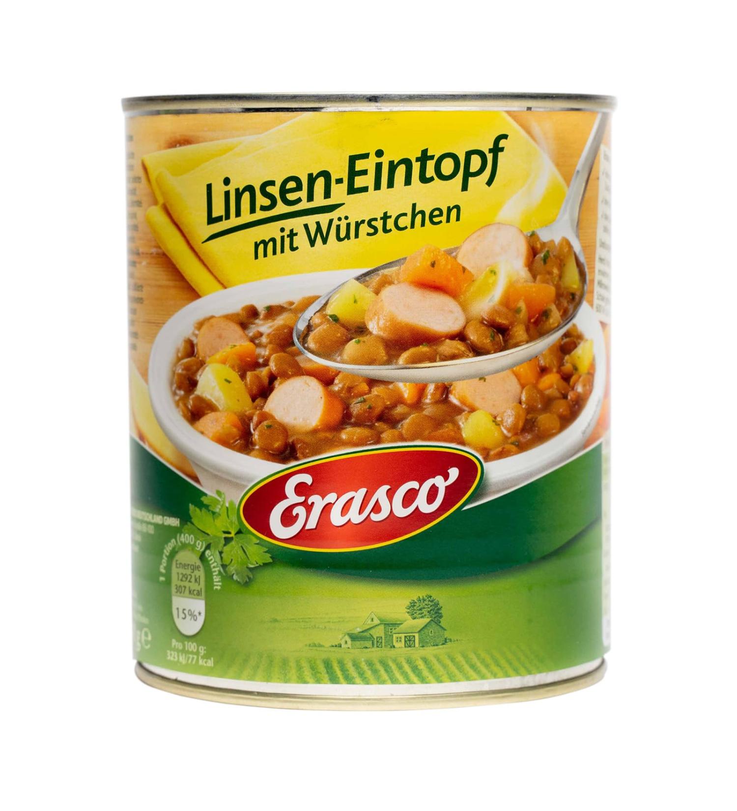 Erasco Lens Stew with Sausages (800g) - Quick & Delicious Vegetable Meal - International Shipping Available - Buy Online on SooperMarket.com