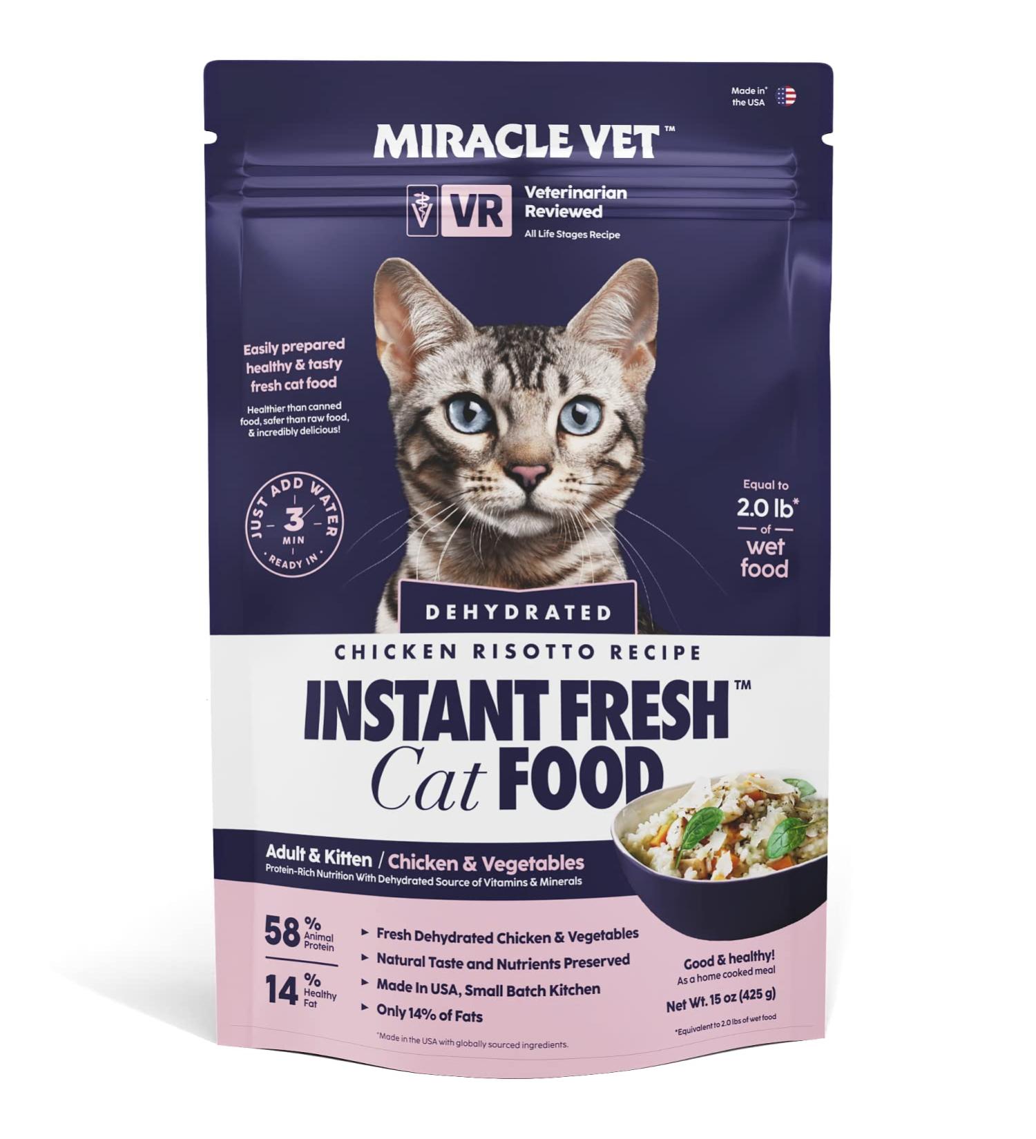 Miracle Vet Dehydrated Cat Food Topper - Chicken Vegetable Risotto - 58% Proteins - 15 oz - Buy Online on SooperMarket.com
