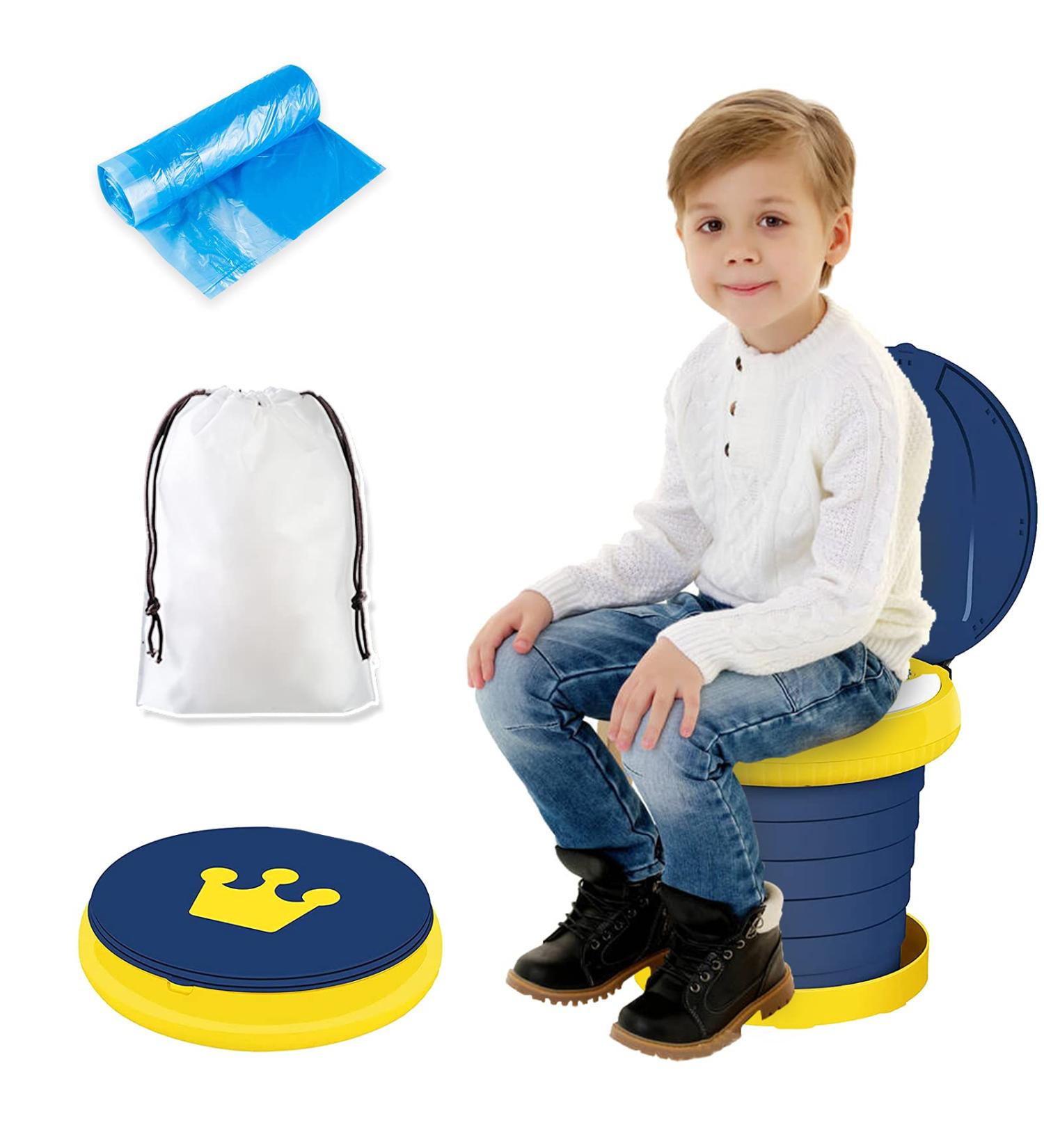 Portable Toddler Potty Seat | Folding Training Toilet Chair for Kids | Indoor Outdoor Travel Potty with Storage Bag - Blue - Buy Online on SooperMarket.com